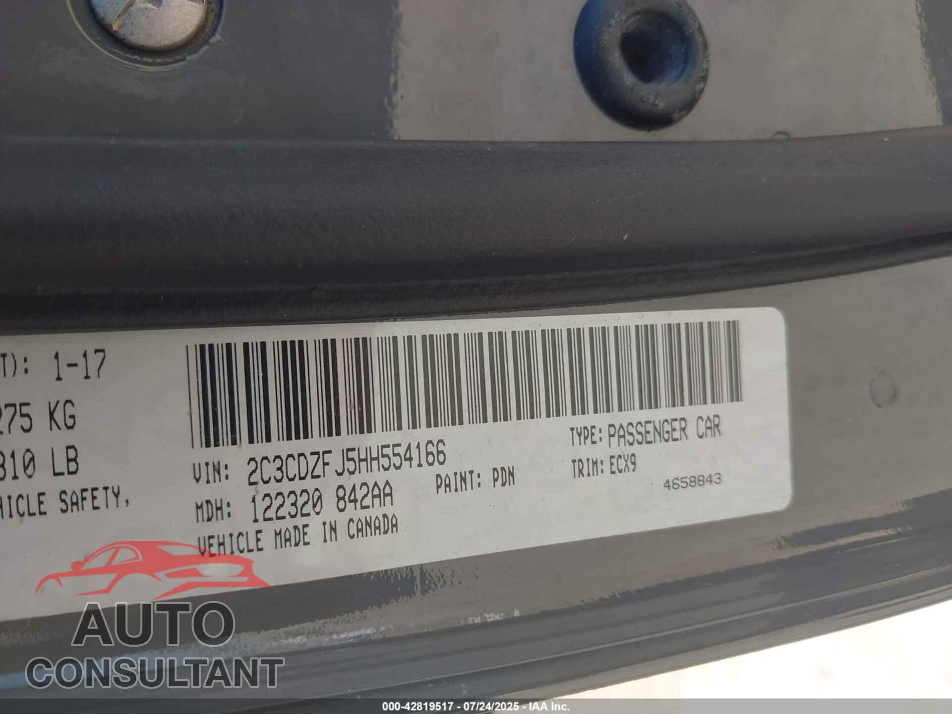 DODGE CHALLENGER 2017 - 2C3CDZFJ5HH554166