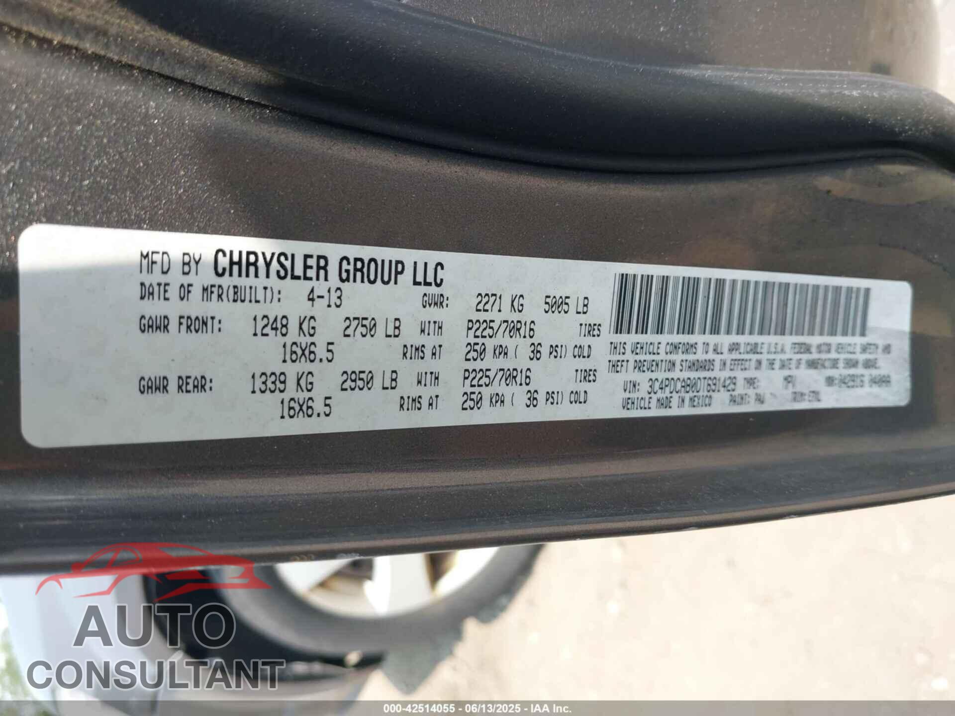 DODGE JOURNEY 2013 - 3C4PDCAB0DT691429