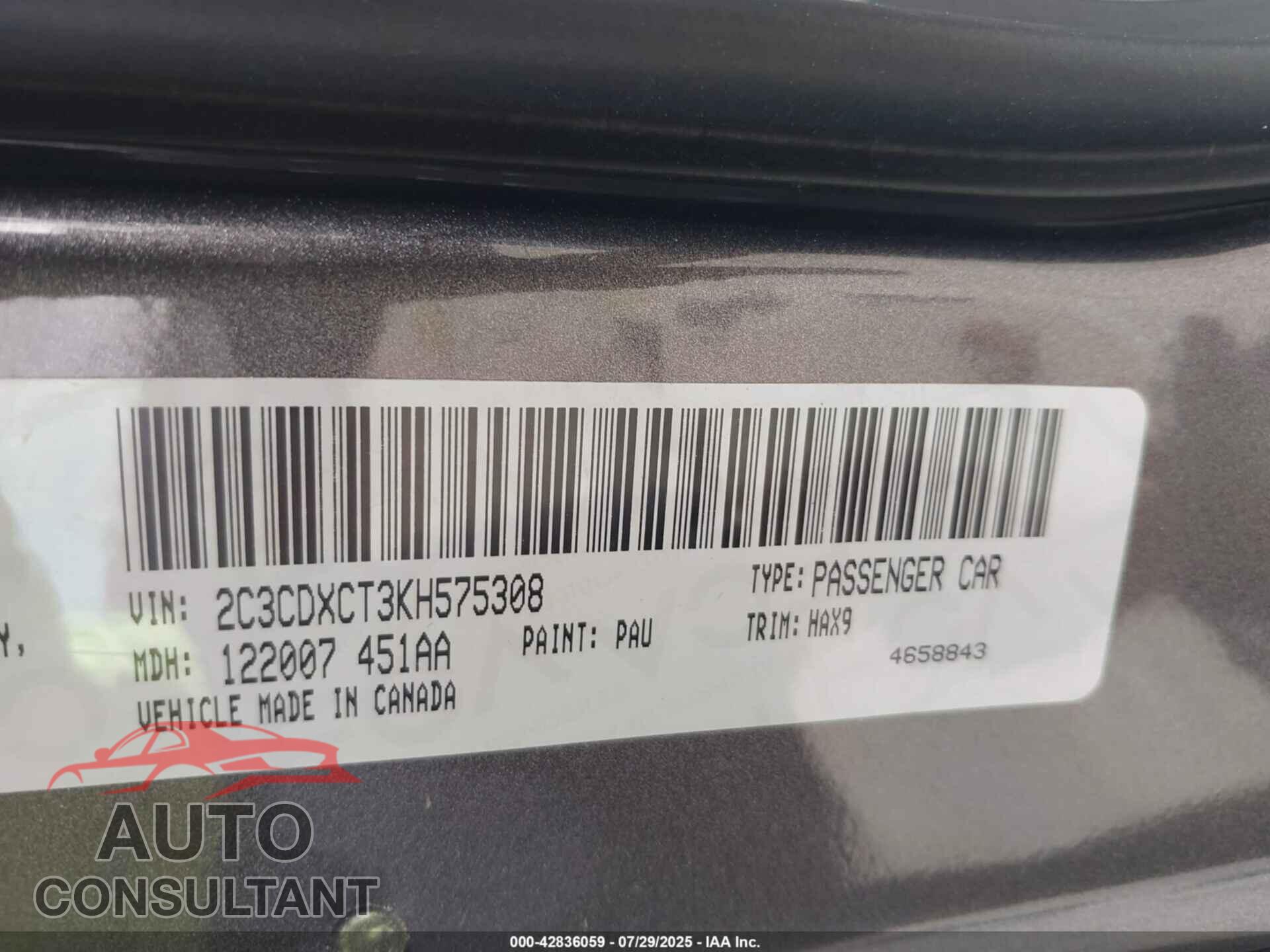 DODGE CHARGER 2019 - 2C3CDXCT3KH575308