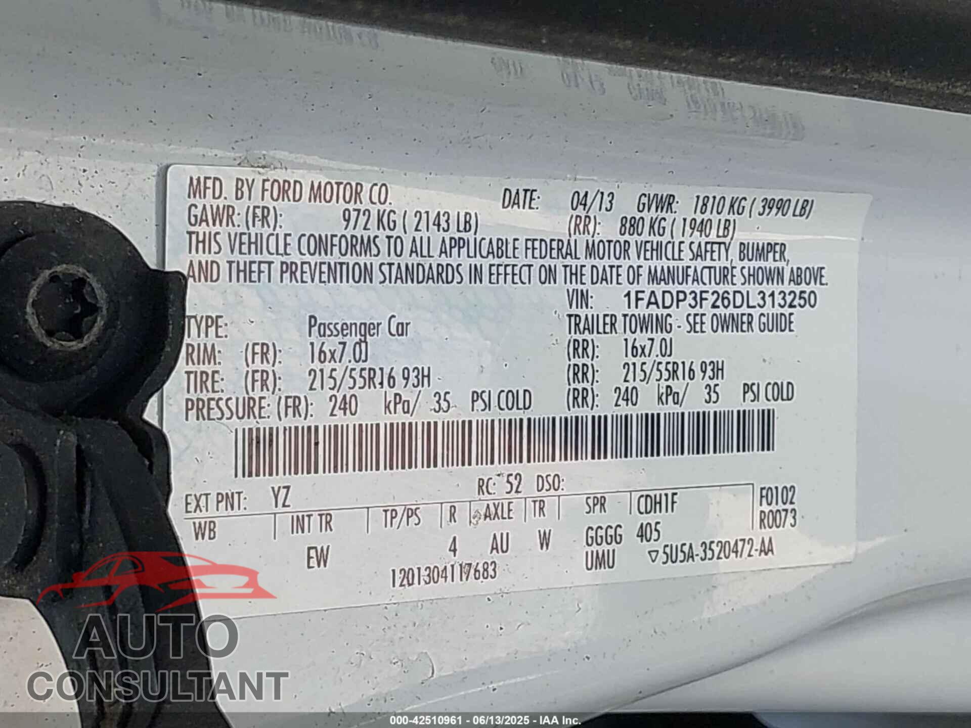 FORD FOCUS 2013 - 1FADP3F26DL313250
