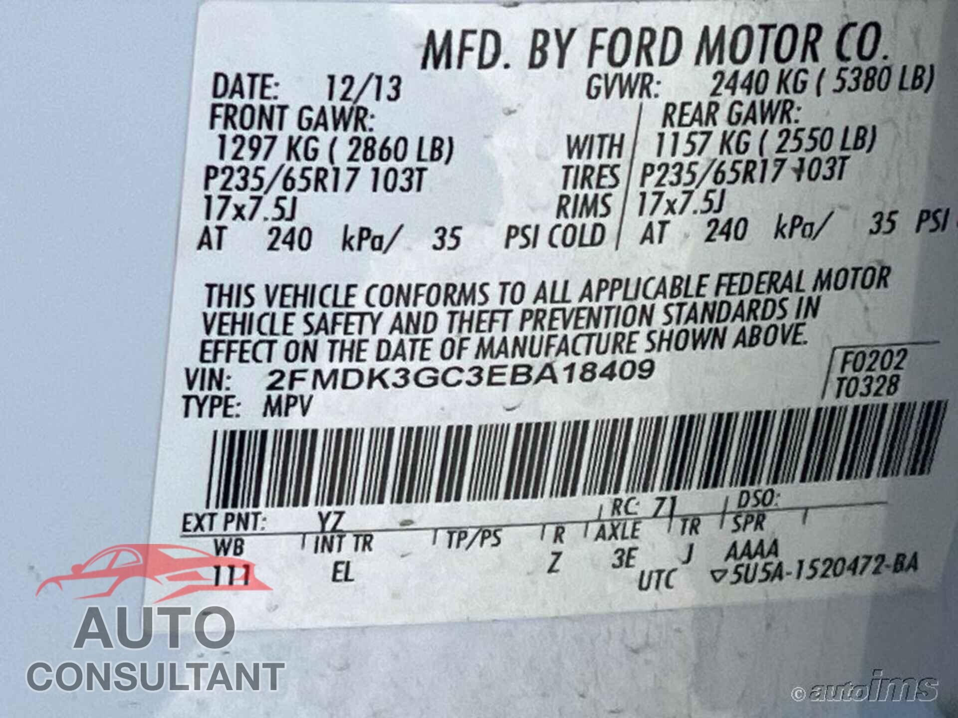 FORD EDGE 2014 - 2FMDK3GC3EBA18409