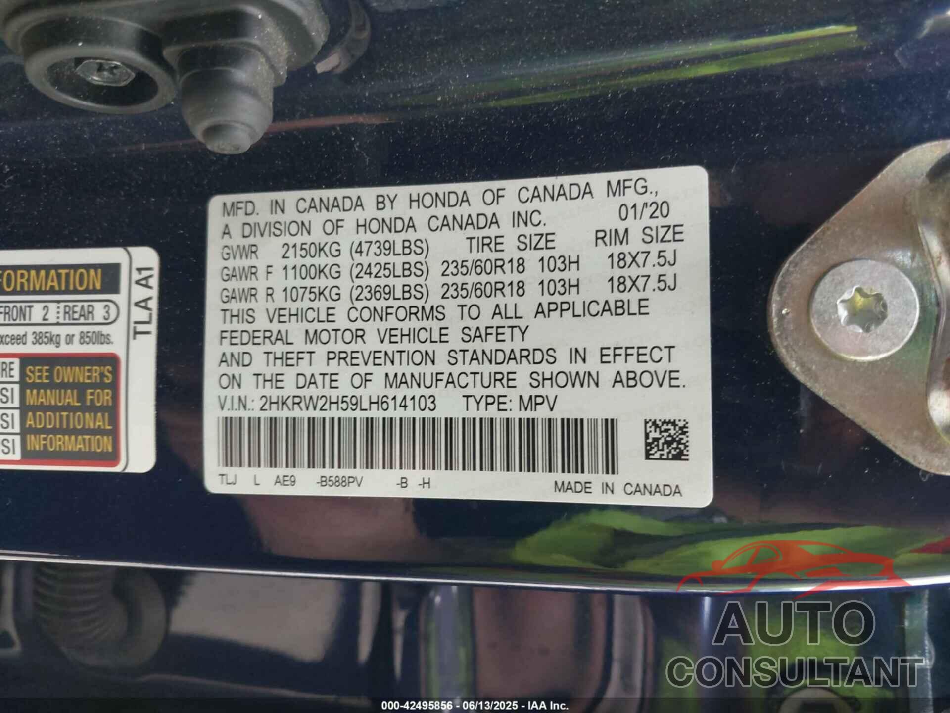 HONDA CR-V 2020 - 2HKRW2H59LH614103