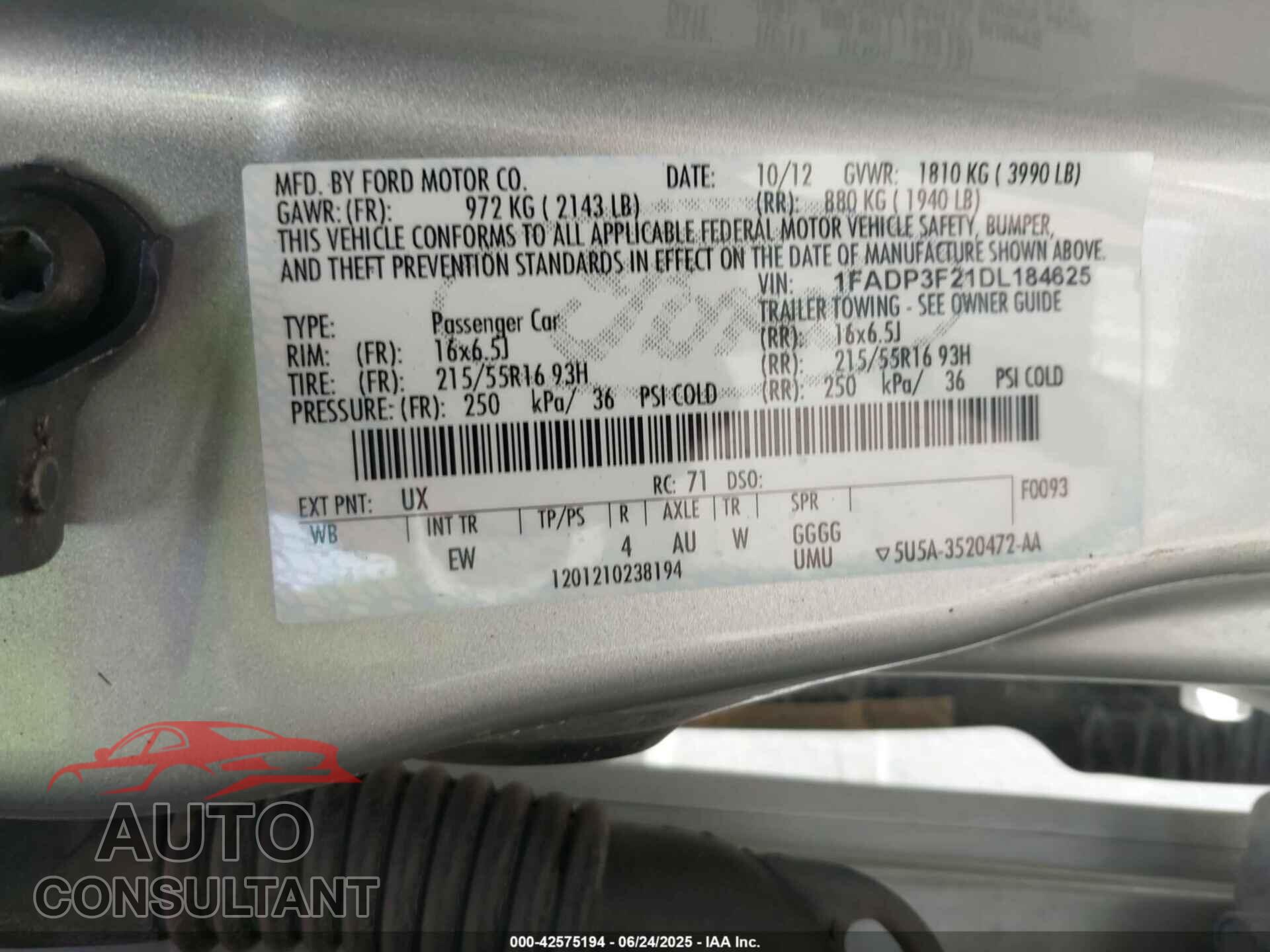FORD FOCUS 2013 - 1FADP3F21DL184625