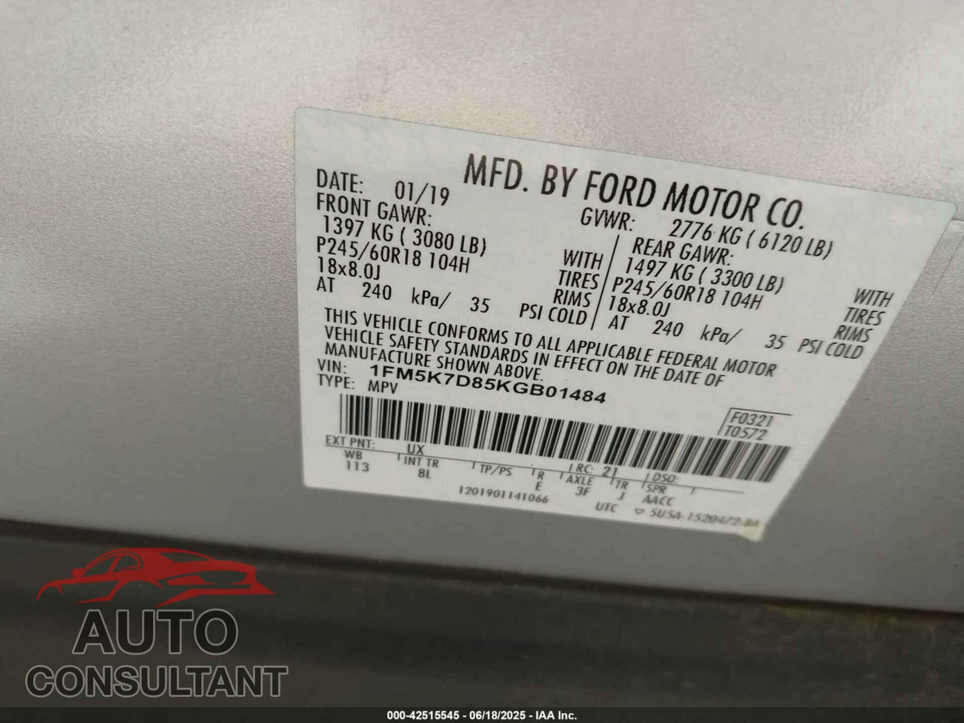 FORD EXPLORER 2019 - 1FM5K7D85KGB01484