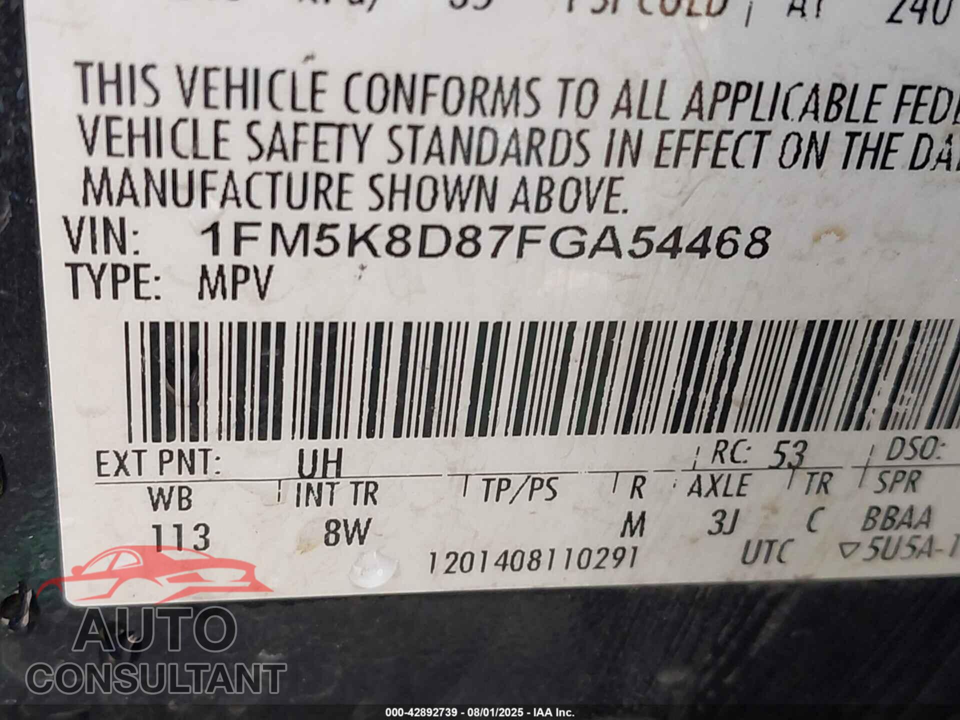 FORD EXPLORER 2015 - 1FM5K8D87FGA54468