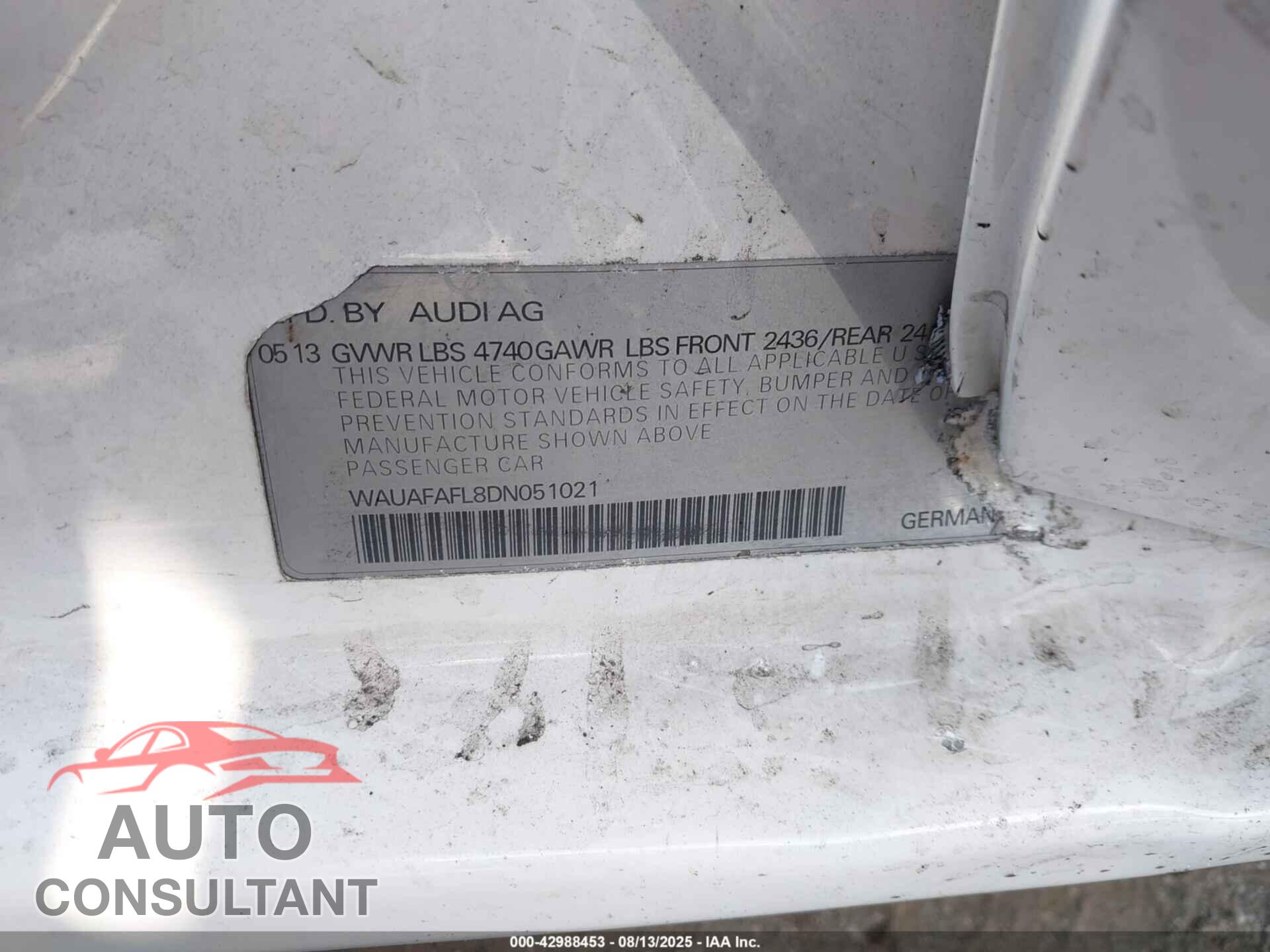 AUDI A4 2013 - WAUAFAFL8DN051021