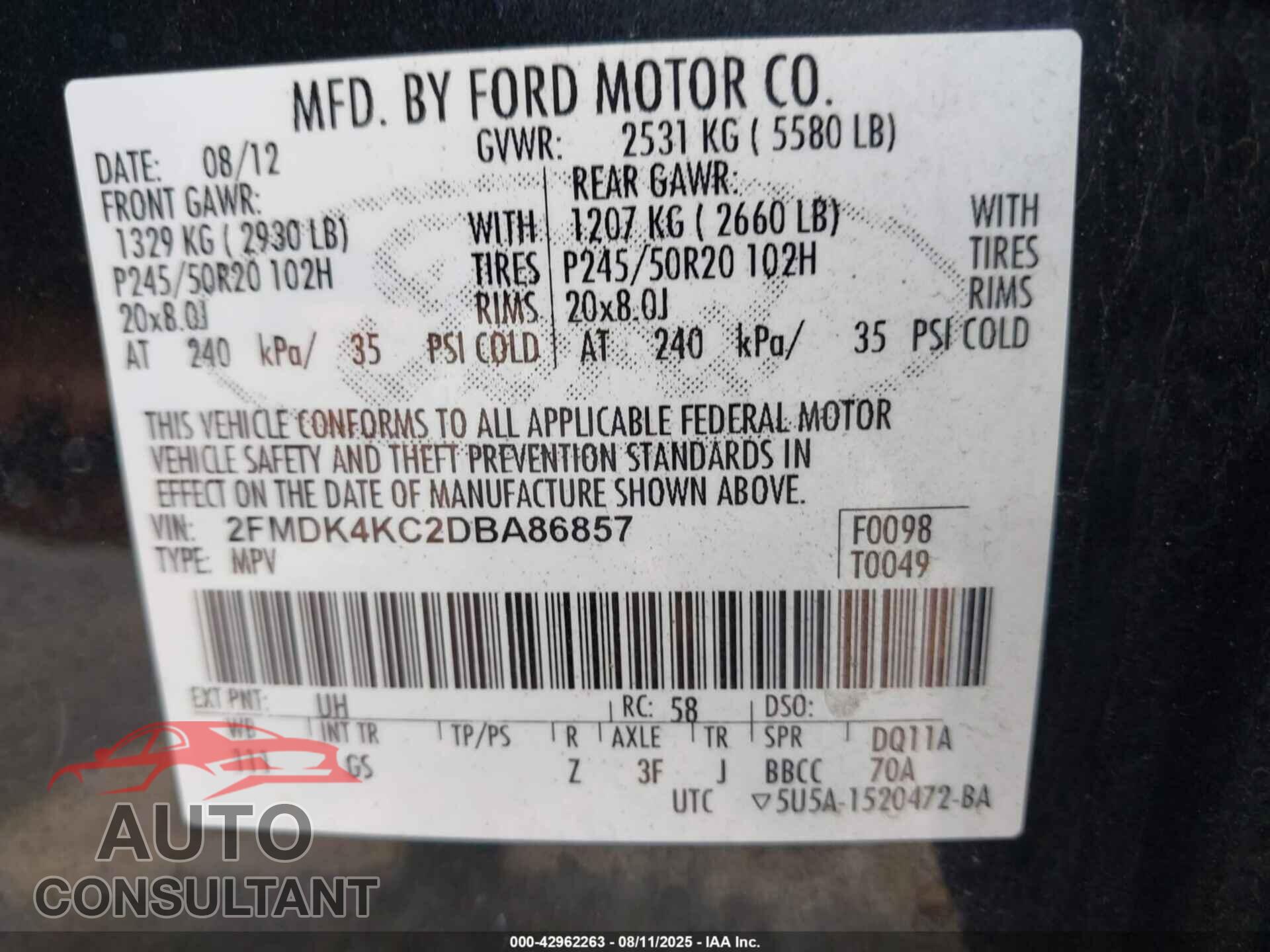 FORD EDGE 2013 - 2FMDK4KC2DBA86857