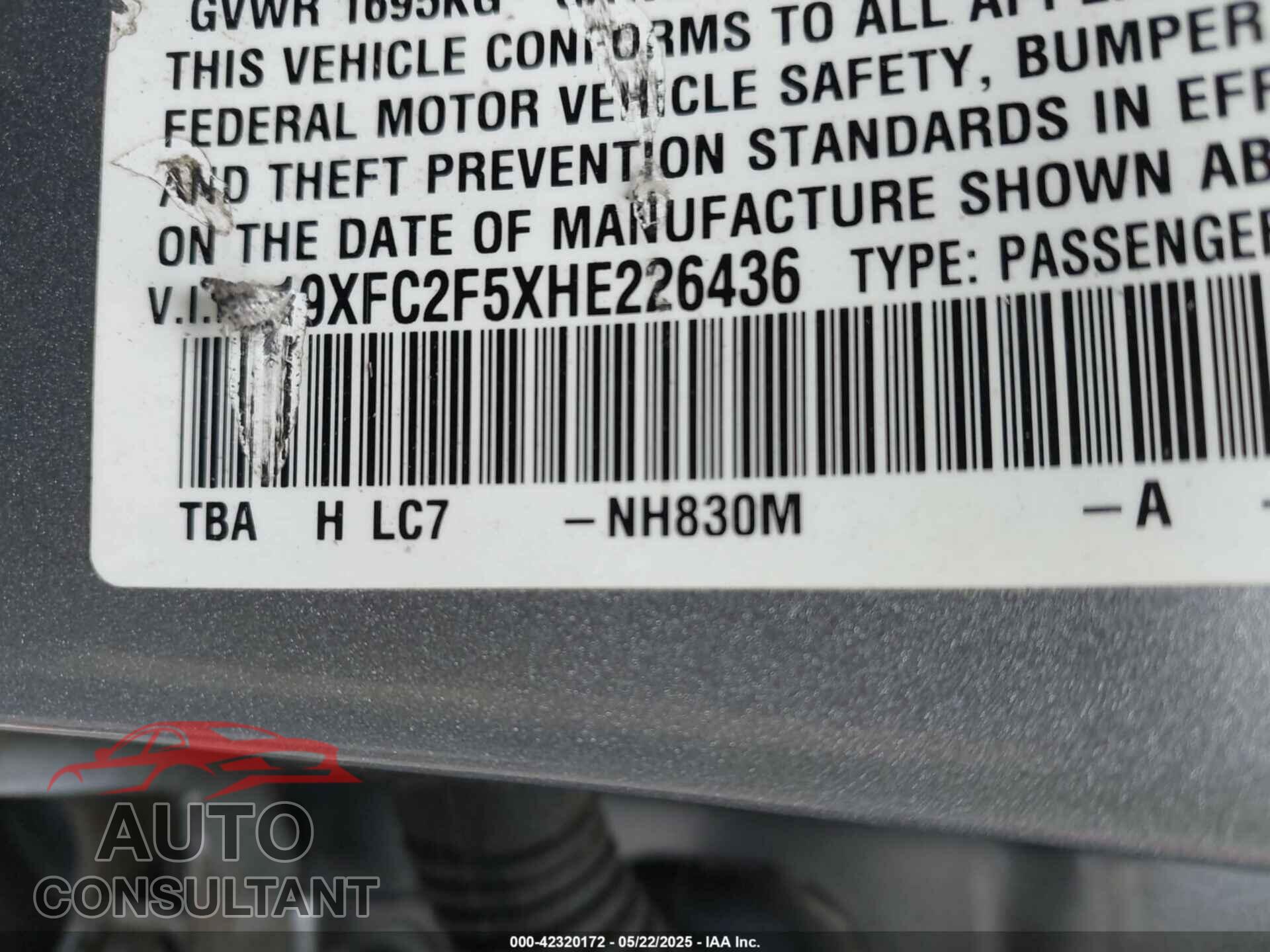 HONDA CIVIC 2017 - 19XFC2F5XHE226436