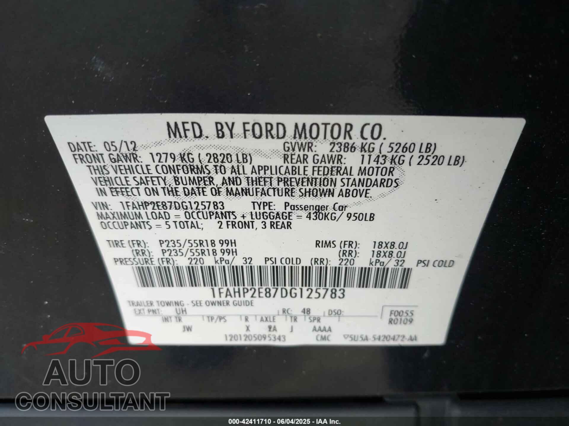 FORD TAURUS 2013 - 1FAHP2E87DG125783