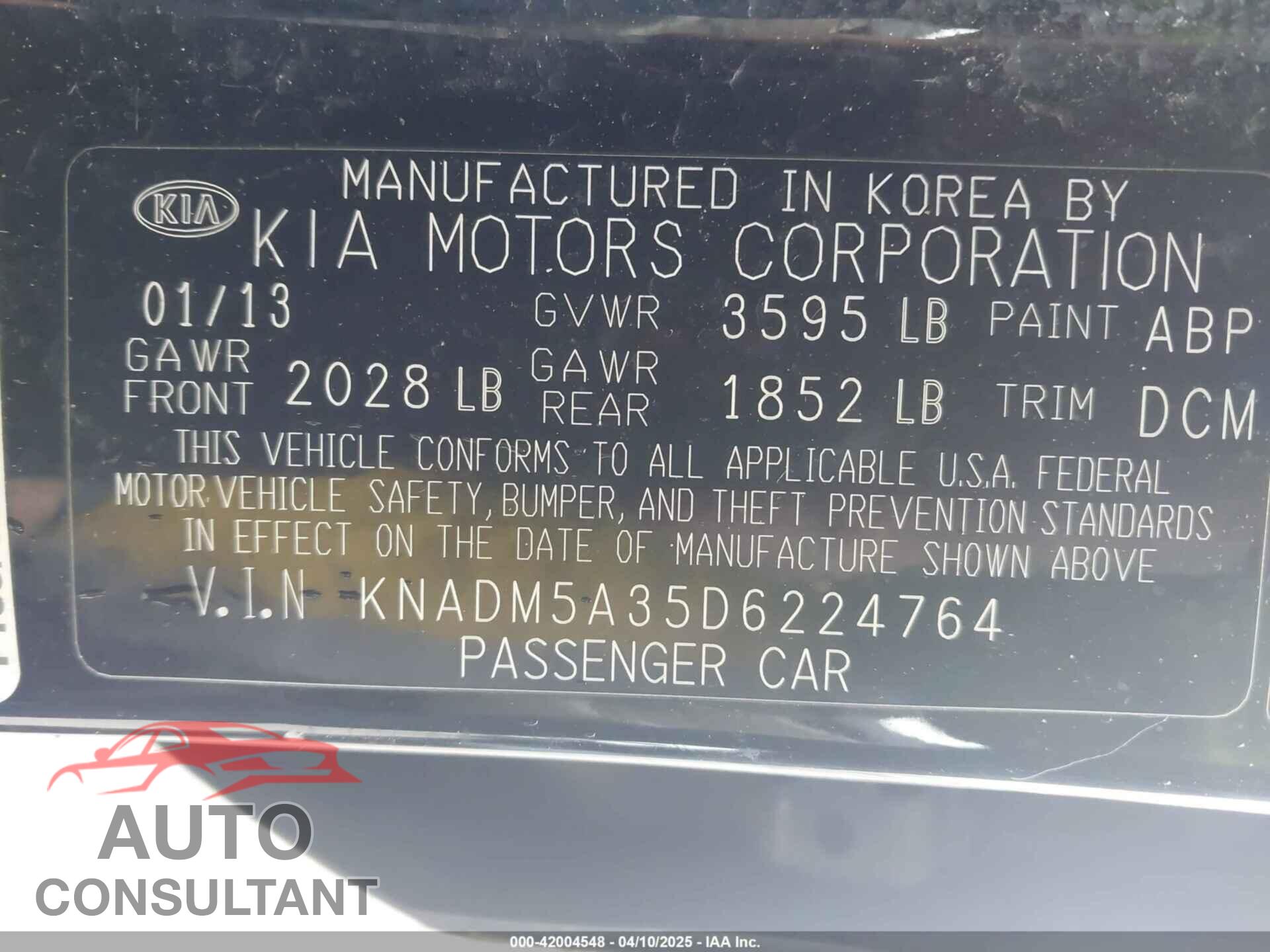 KIA RIO 2013 - KNADM5A35D6224764
