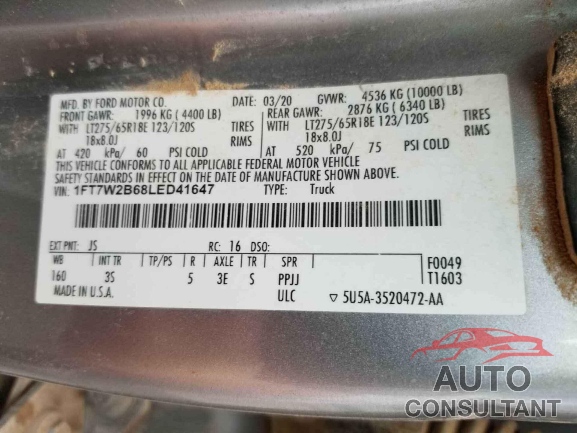 FORD F-250 2020 - 1FT7W2B68LED41647