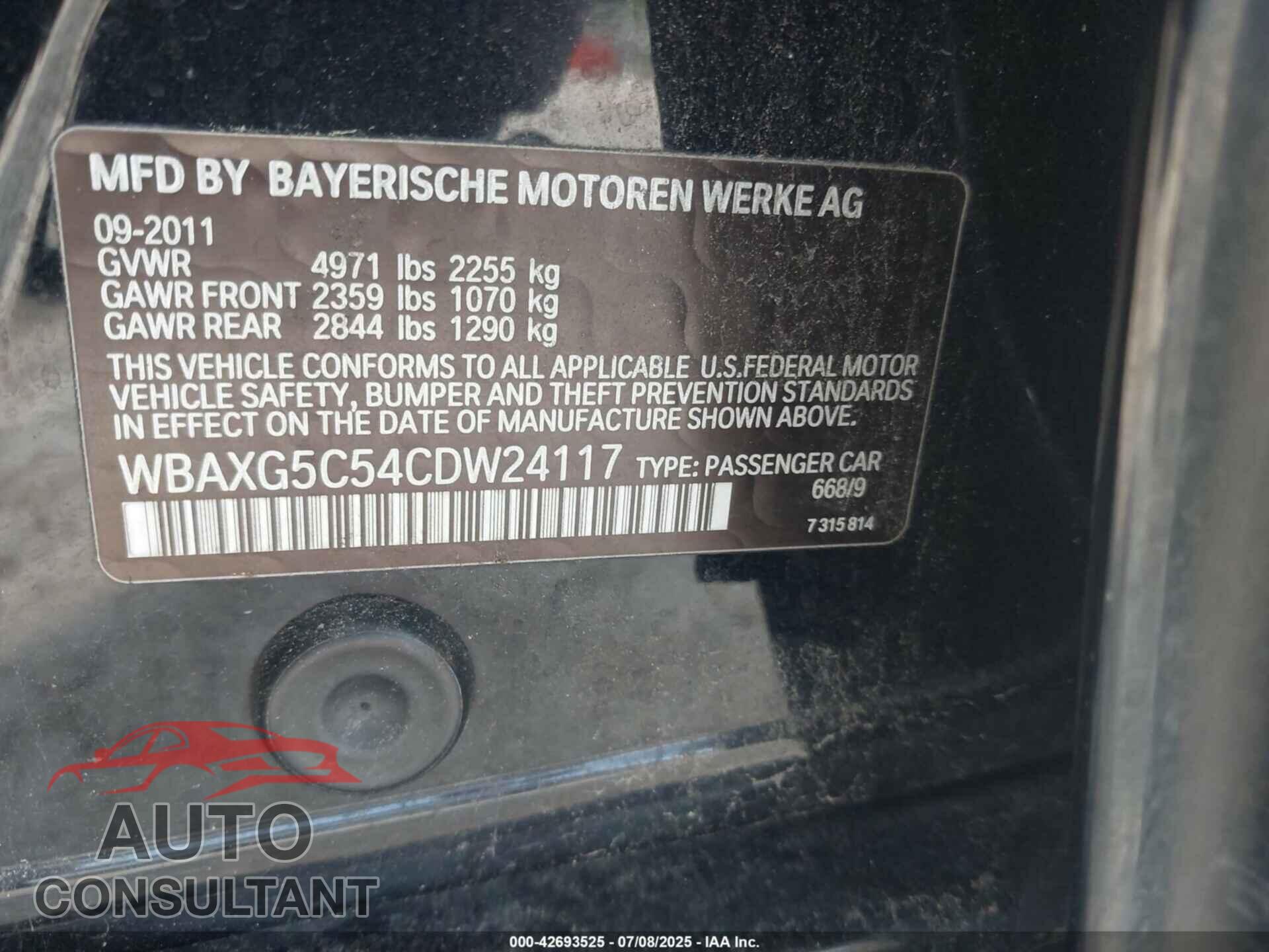 BMW 528I 2012 - WBAXG5C54CDW24117
