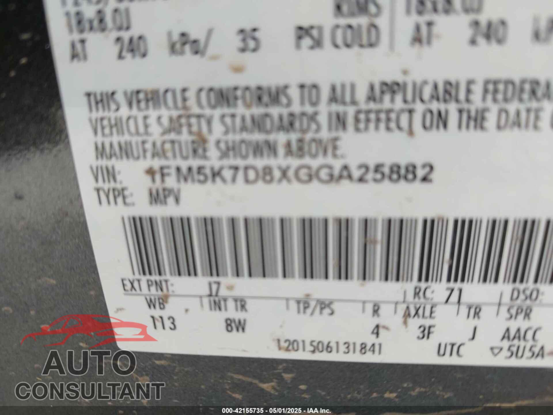 FORD EXPLORER 2016 - 1FM5K7D8XGGA25882