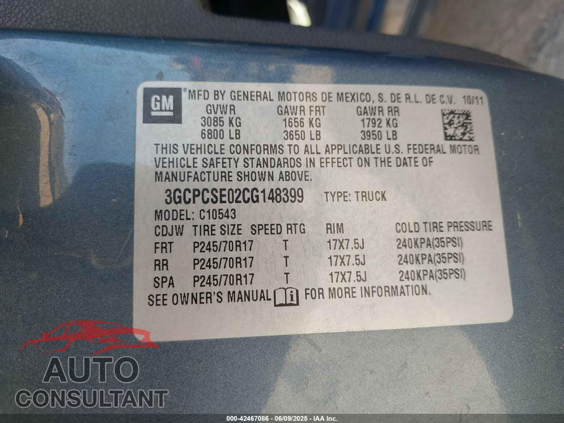 CHEVROLET SILVERADO 1500 2012 - 3GCPCSE02CG148399