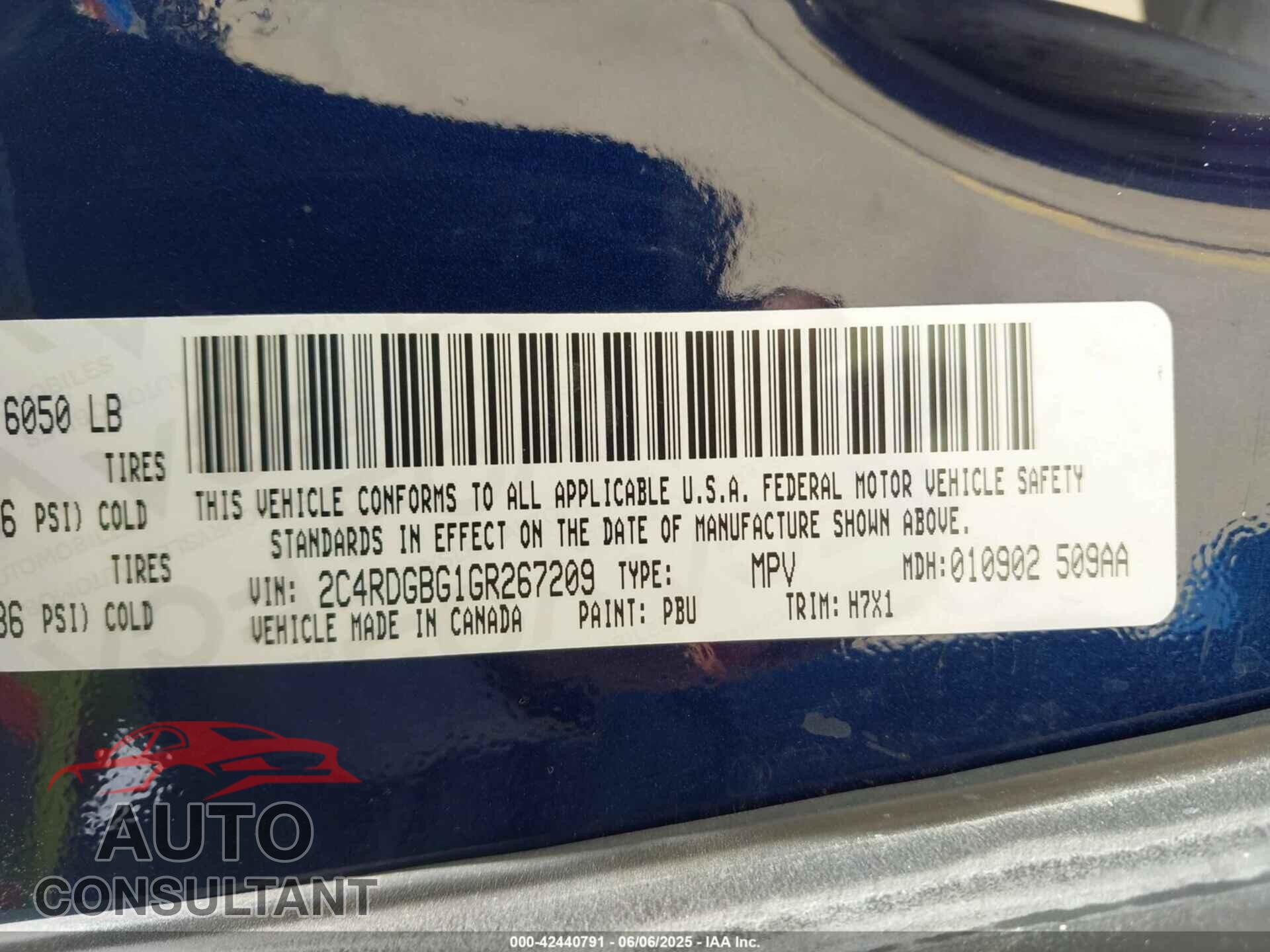 DODGE GRAND CARAVAN 2016 - 2C4RDGBG1GR267209