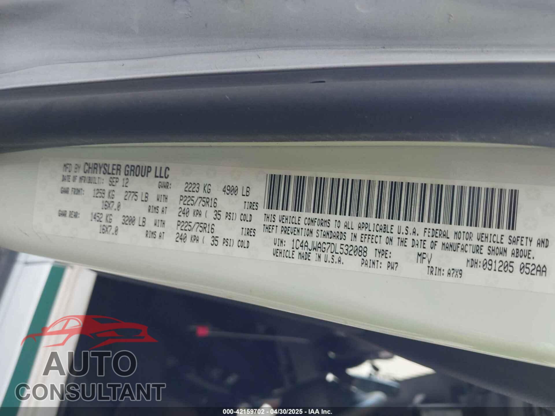 JEEP WRANGLER 2013 - 1C4AJWAG7DL532088