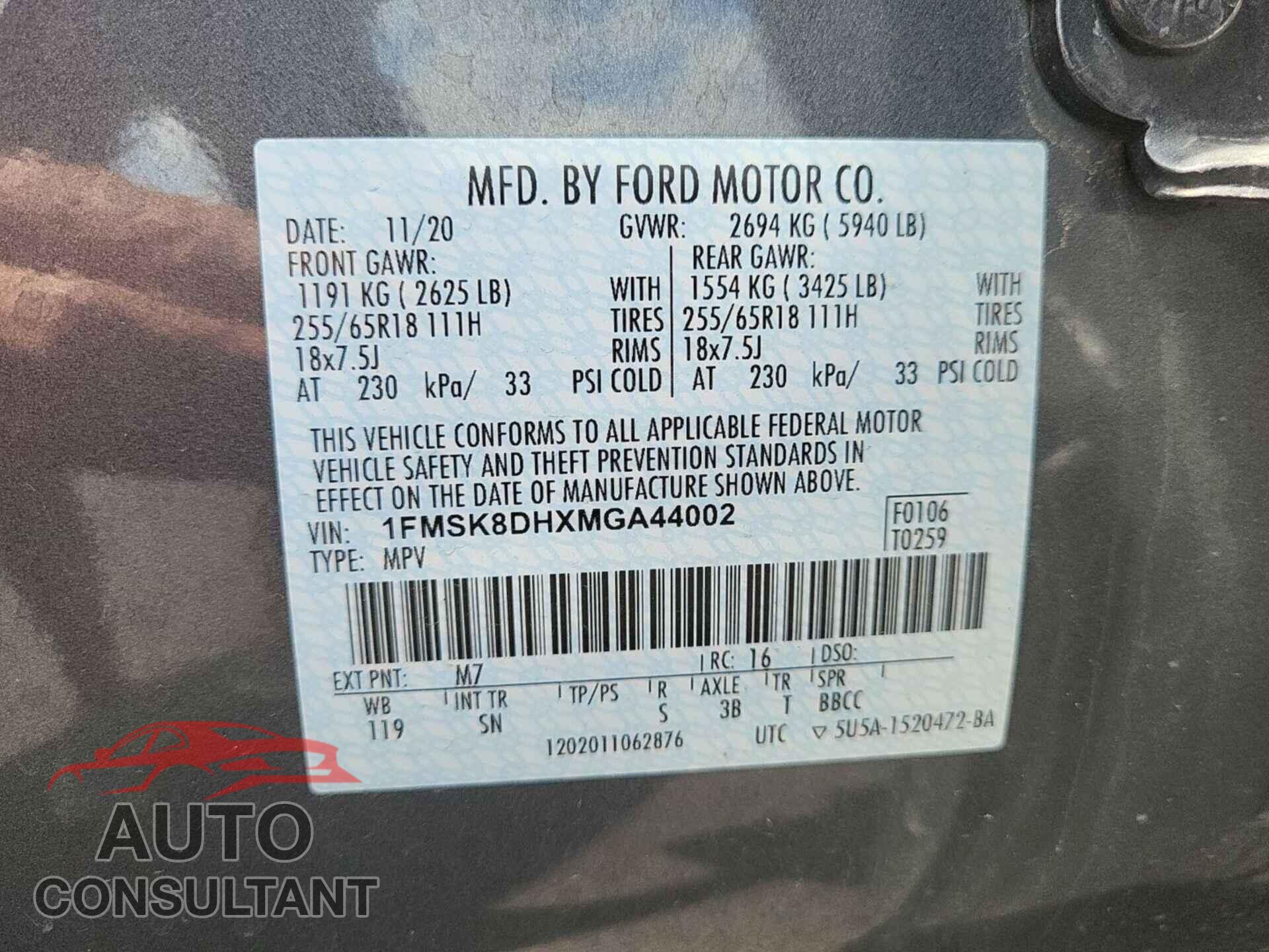 FORD EXPLORER 2021 - 1FMSK8DHXMGA44002