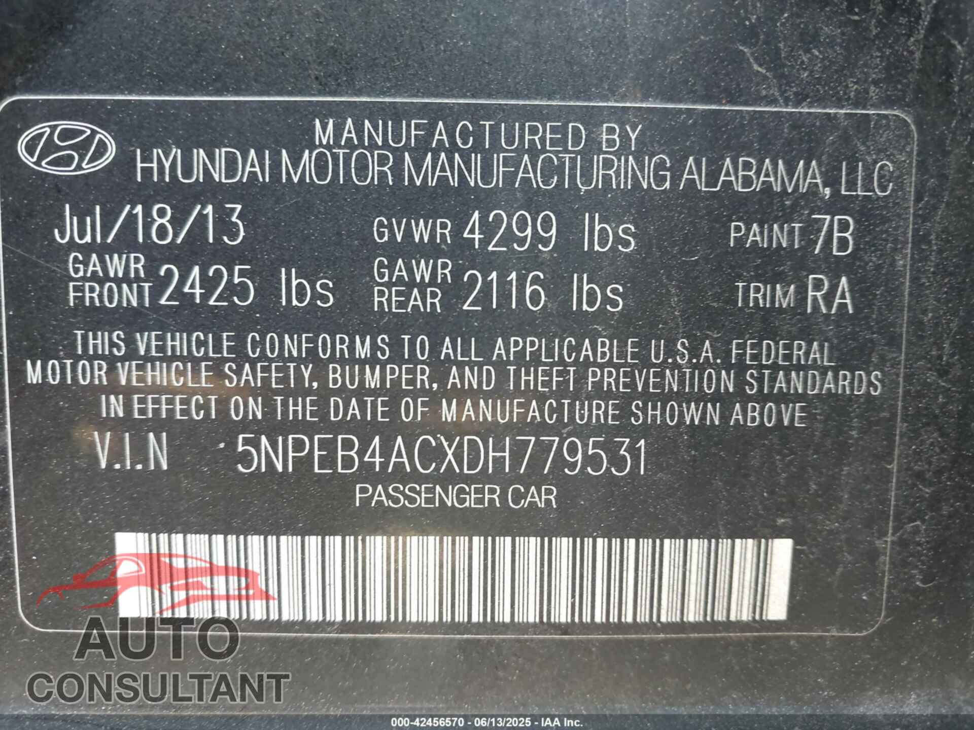 HYUNDAI SONATA 2013 - 5NPEB4ACXDH779531
