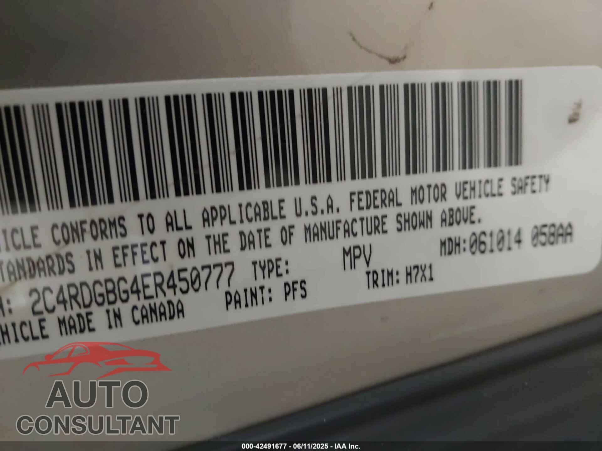 DODGE GRAND CARAVAN 2014 - 2C4RDGBG4ER450777