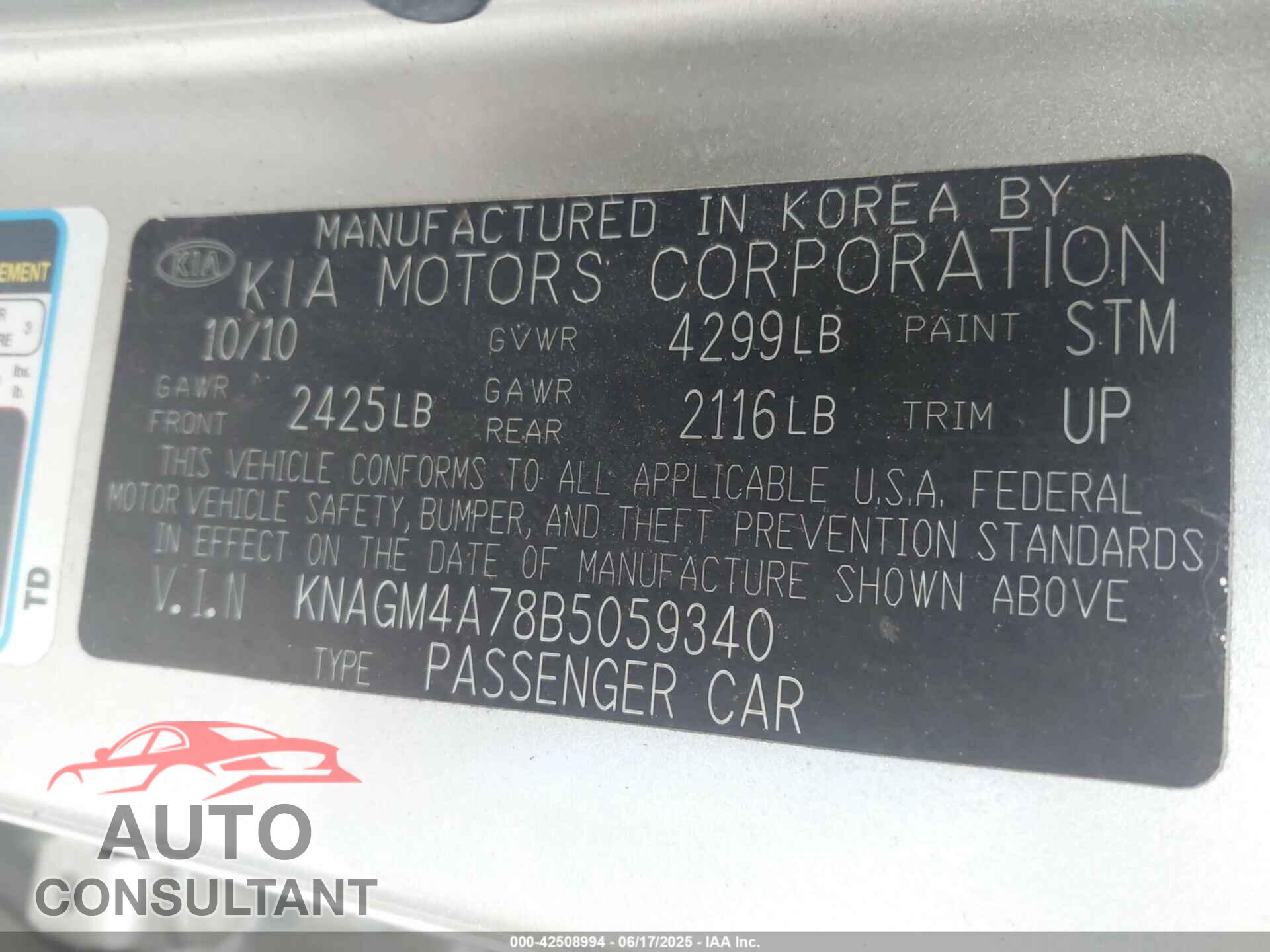 KIA OPTIMA 2011 - KNAGM4A78B5059340