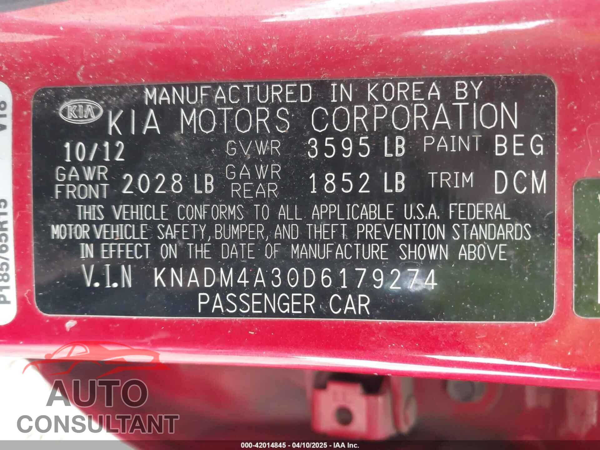KIA RIO 2013 - KNADM4A30D6179274