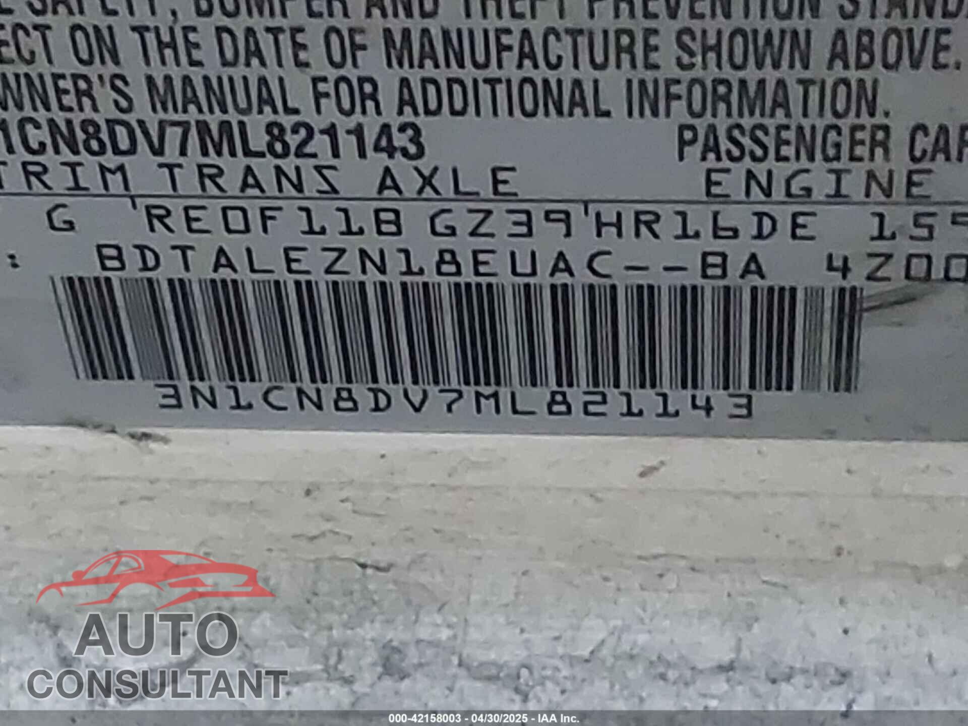 NISSAN VERSA 2021 - 3N1CN8DV7ML821143