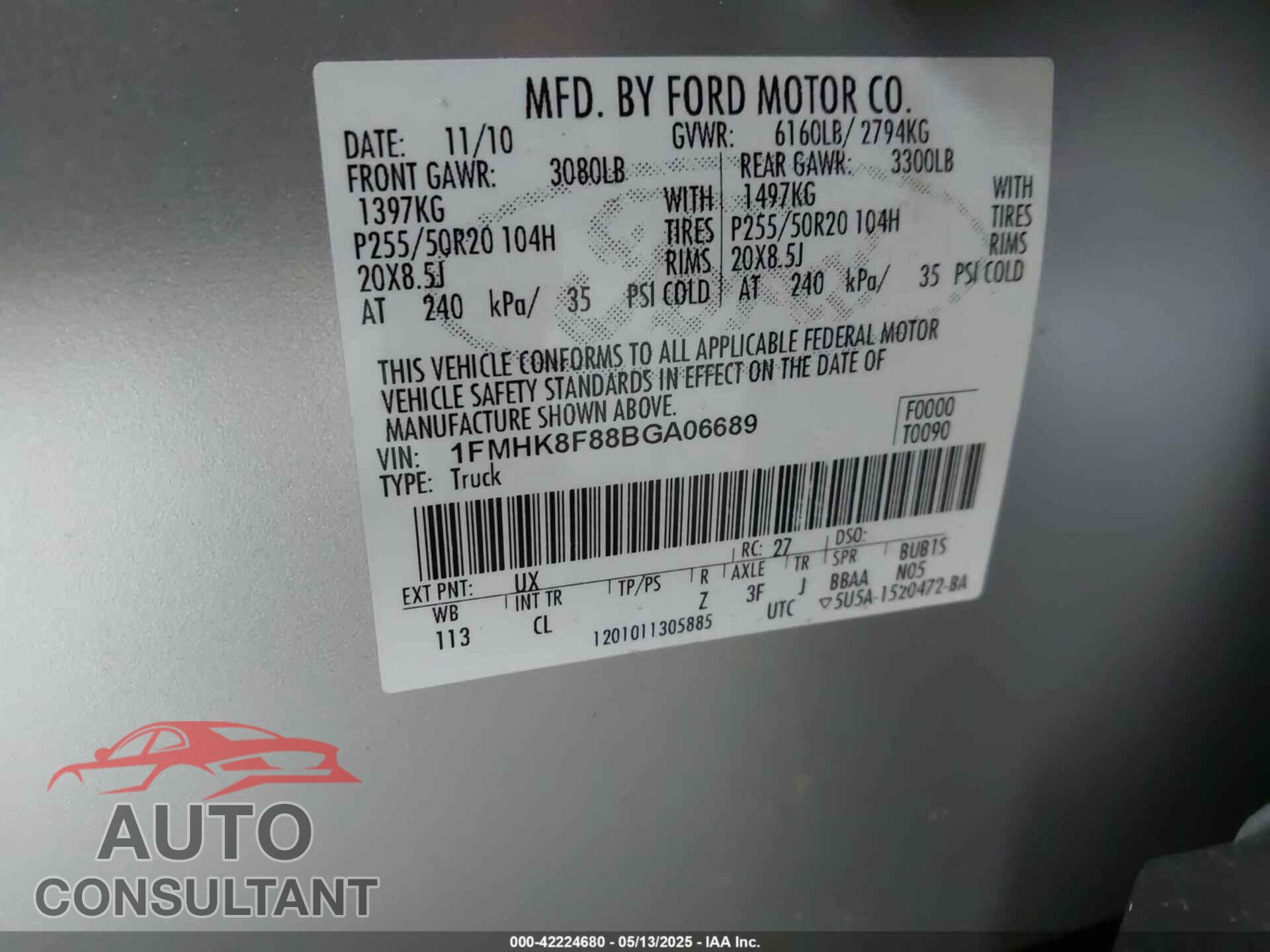 FORD EXPLORER 2011 - 1FMHK8F88BGA06689