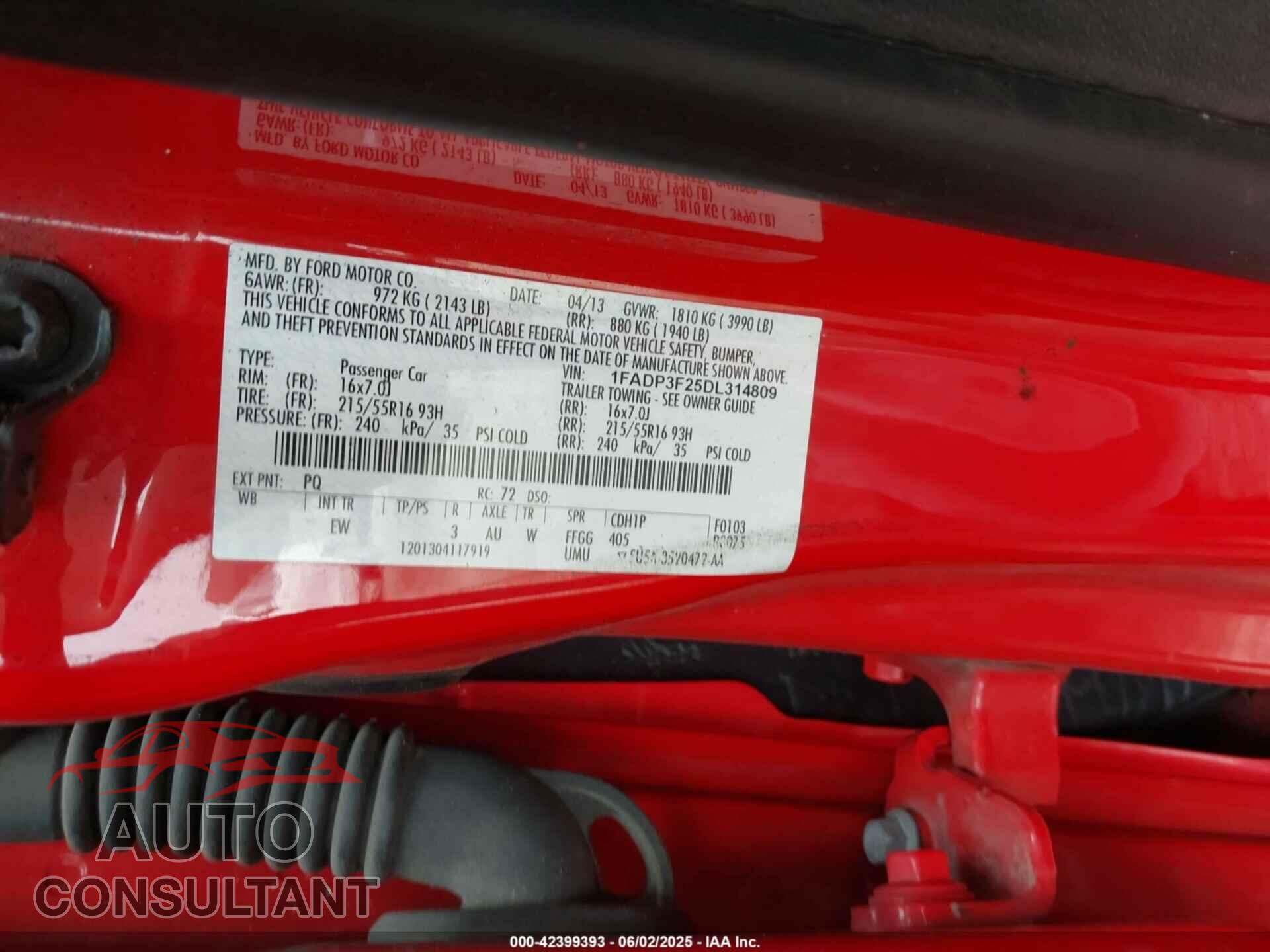 FORD FOCUS 2013 - 1FADP3F25DL314809