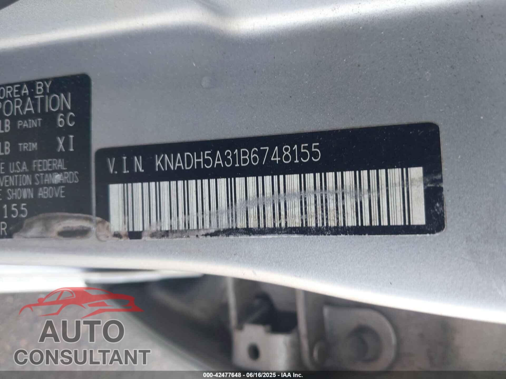 KIA RIO5 2011 - KNADH5A31B6748155