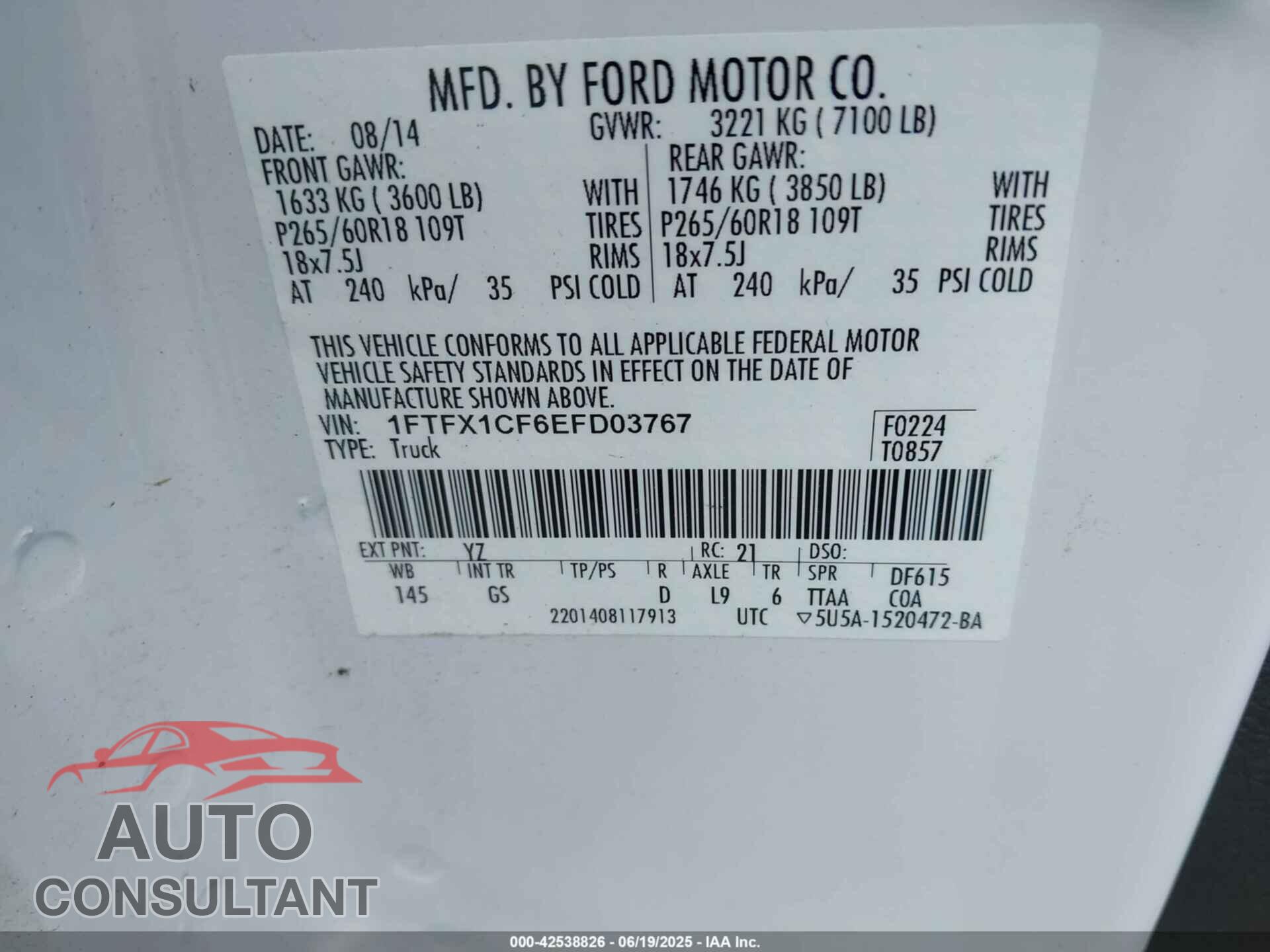FORD F-150 2014 - 1FTFX1CF6EFD03767