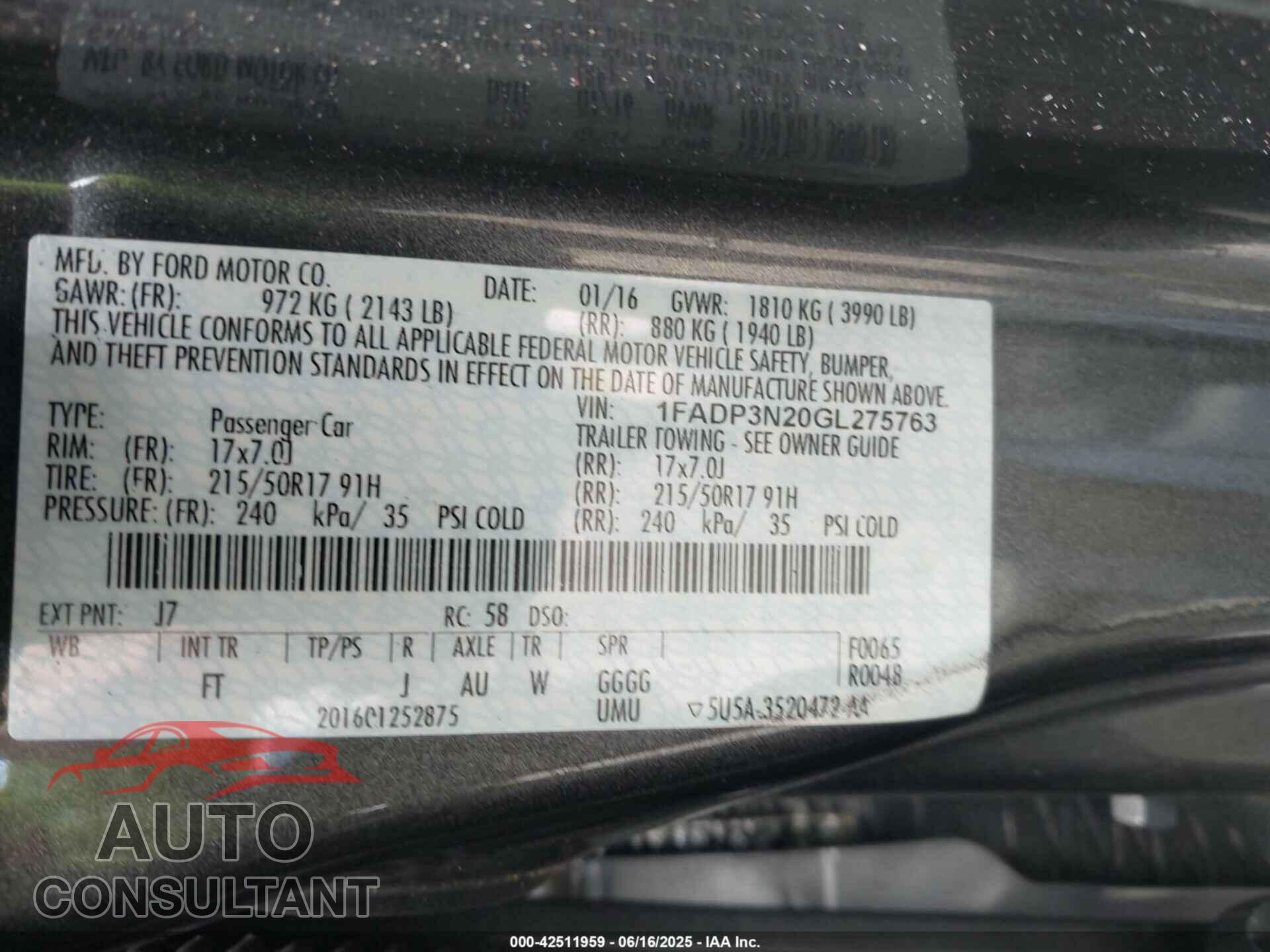 FORD FOCUS 2016 - 1FADP3N20GL275763