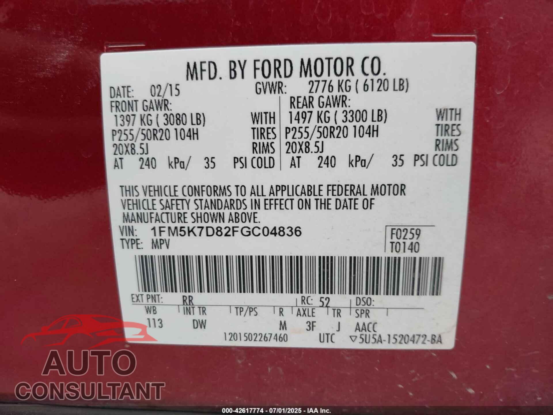 FORD EXPLORER 2015 - 1FM5K7D82FGC04836