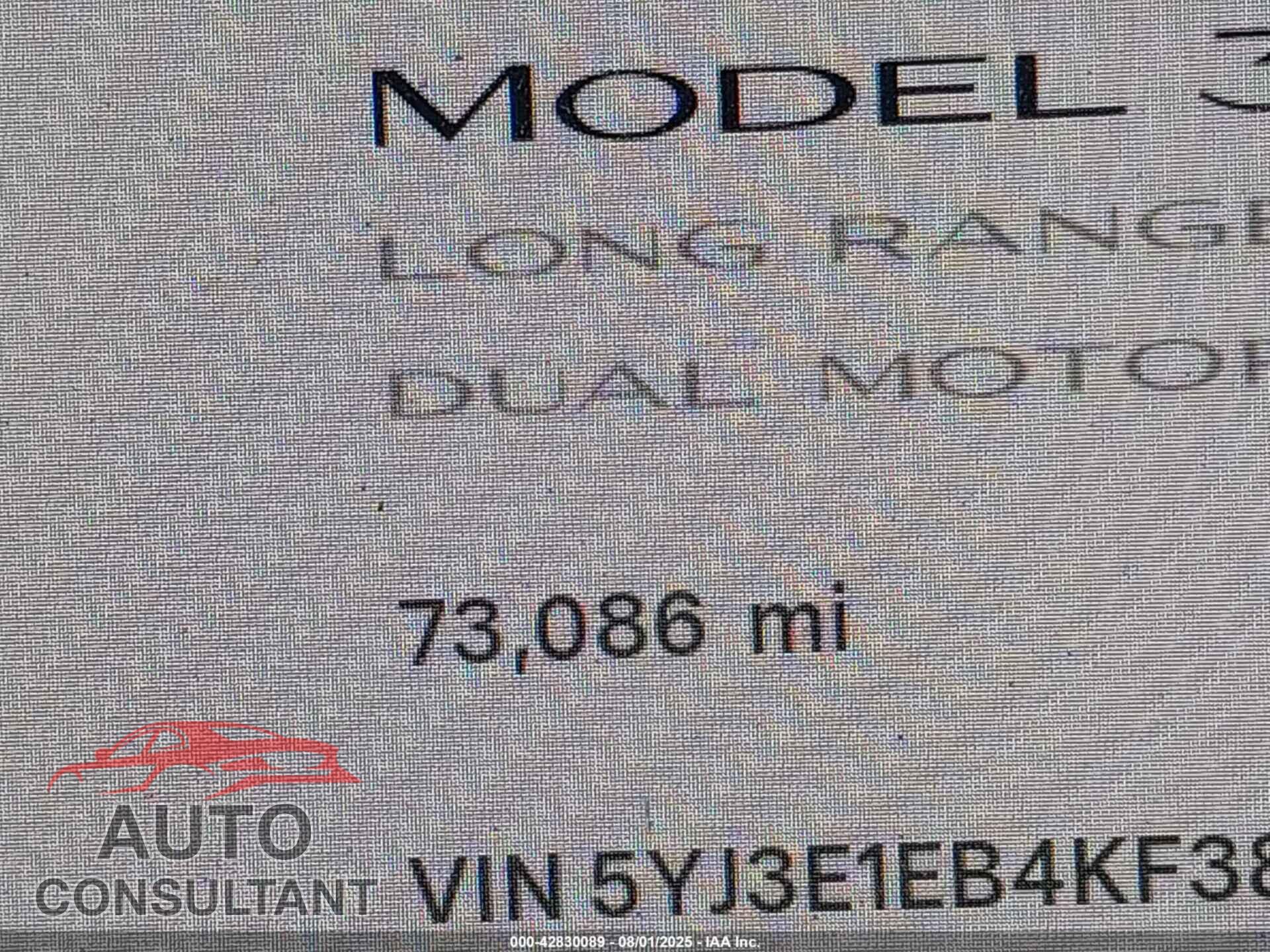 TESLA MODEL 3 2019 - 5YJ3E1EB4KF385937
