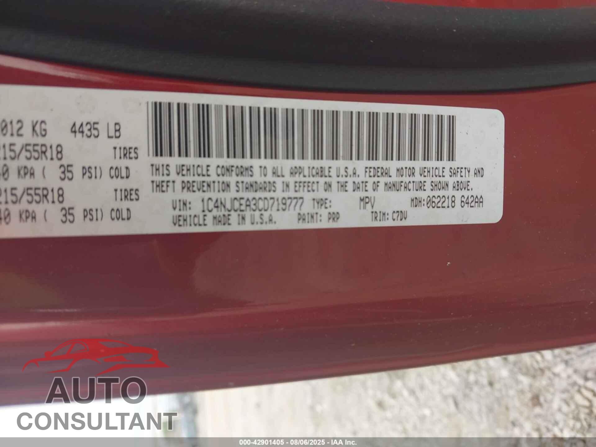 JEEP COMPASS 2012 - 1C4NJCEA3CD719777