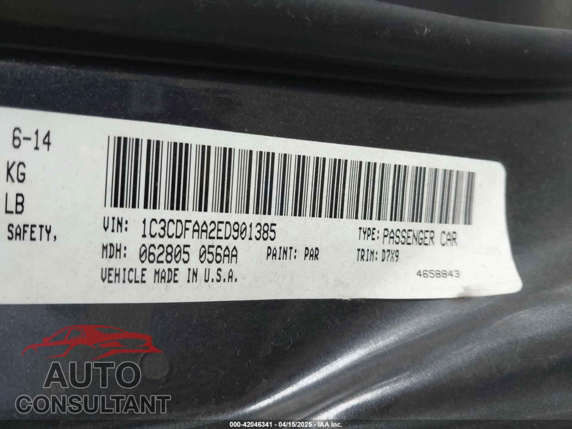 DODGE DART 2014 - 1C3CDFAA2ED901385