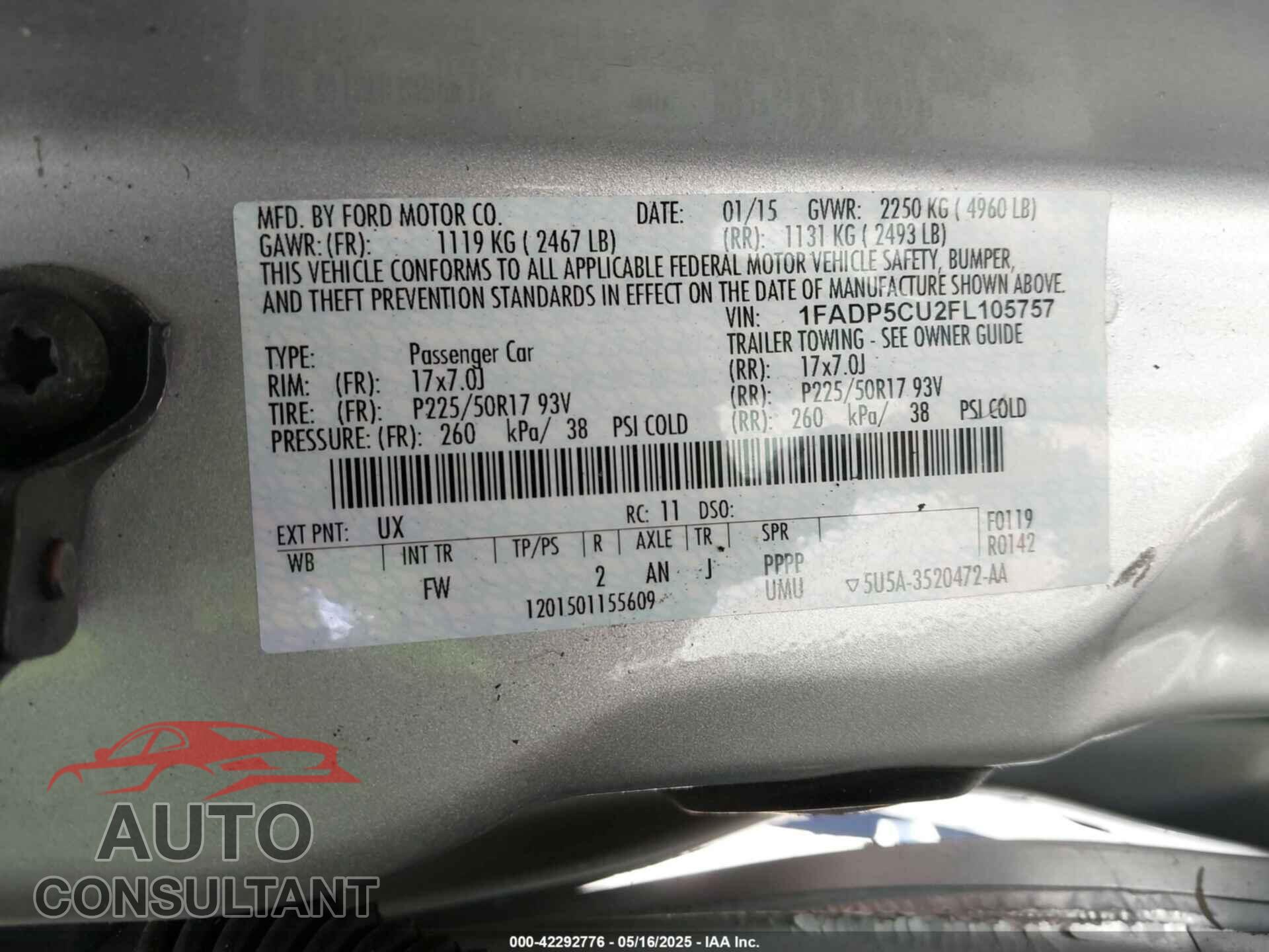FORD C-MAX ENERGI 2015 - 1FADP5CU2FL105757