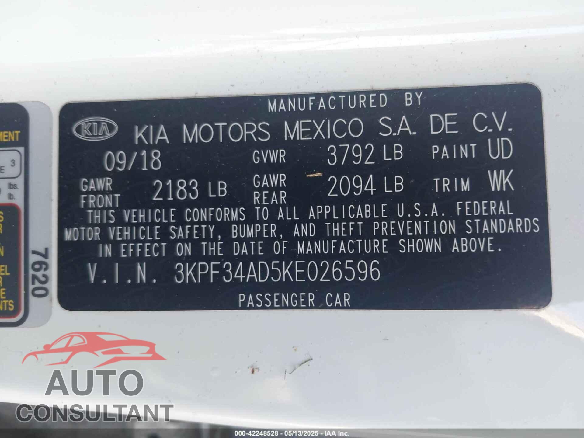 KIA FORTE 2019 - 3KPF34AD5KE026596