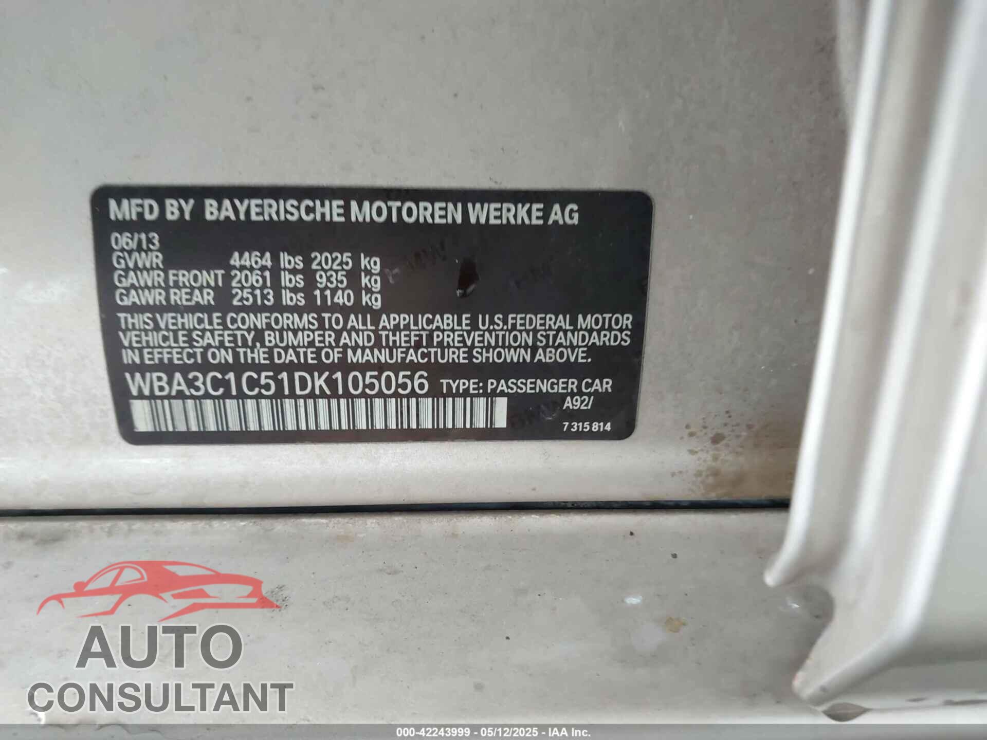 BMW 328I 2013 - WBA3C1C51DK105056