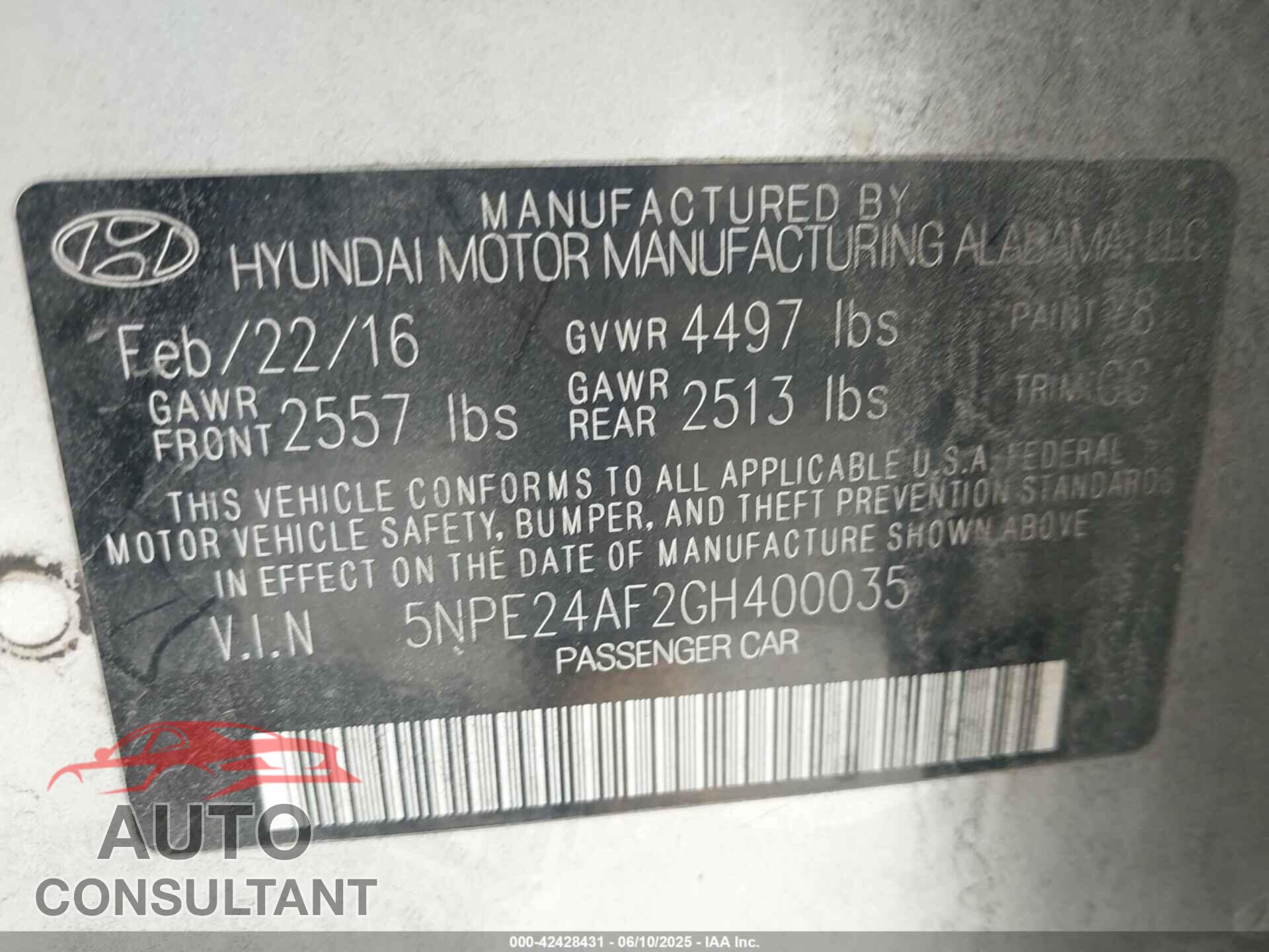HYUNDAI SONATA 2016 - 5NPE24AF2GH400035