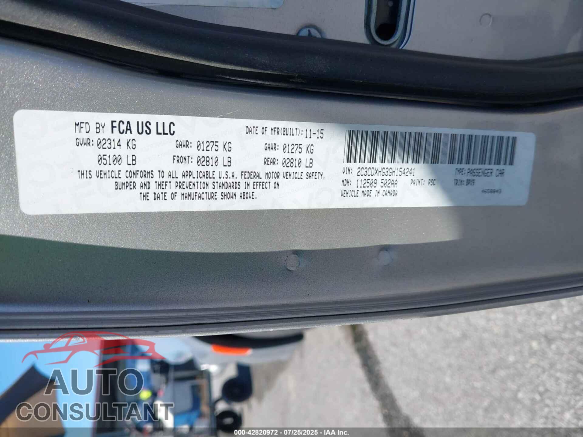 DODGE CHARGER 2016 - 2C3CDXHG3GH154241