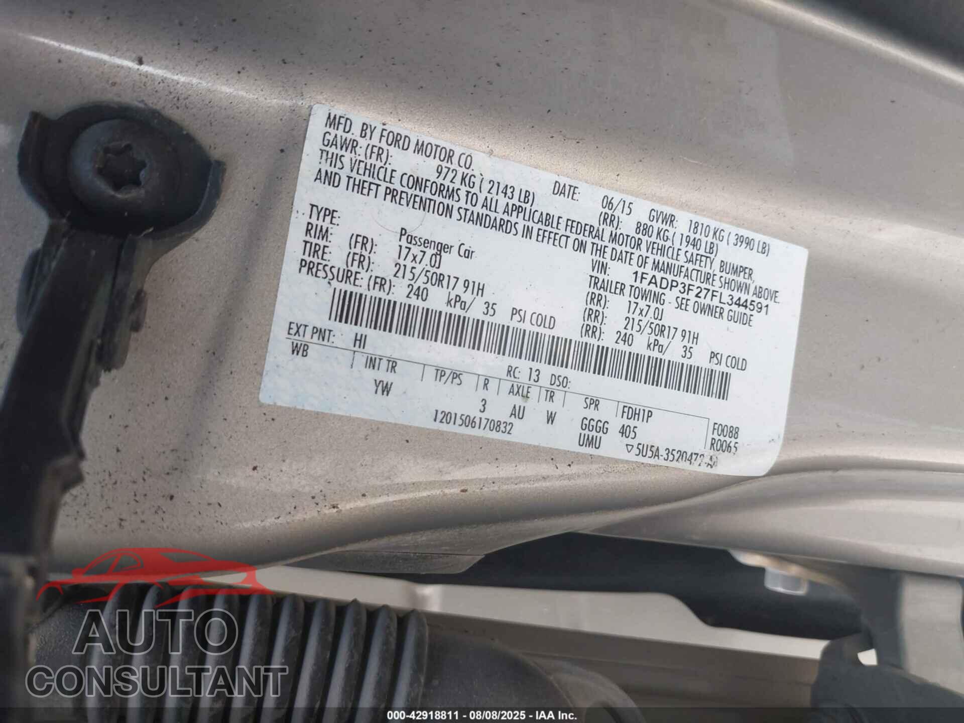 FORD FOCUS 2015 - 1FADP3F27FL344591