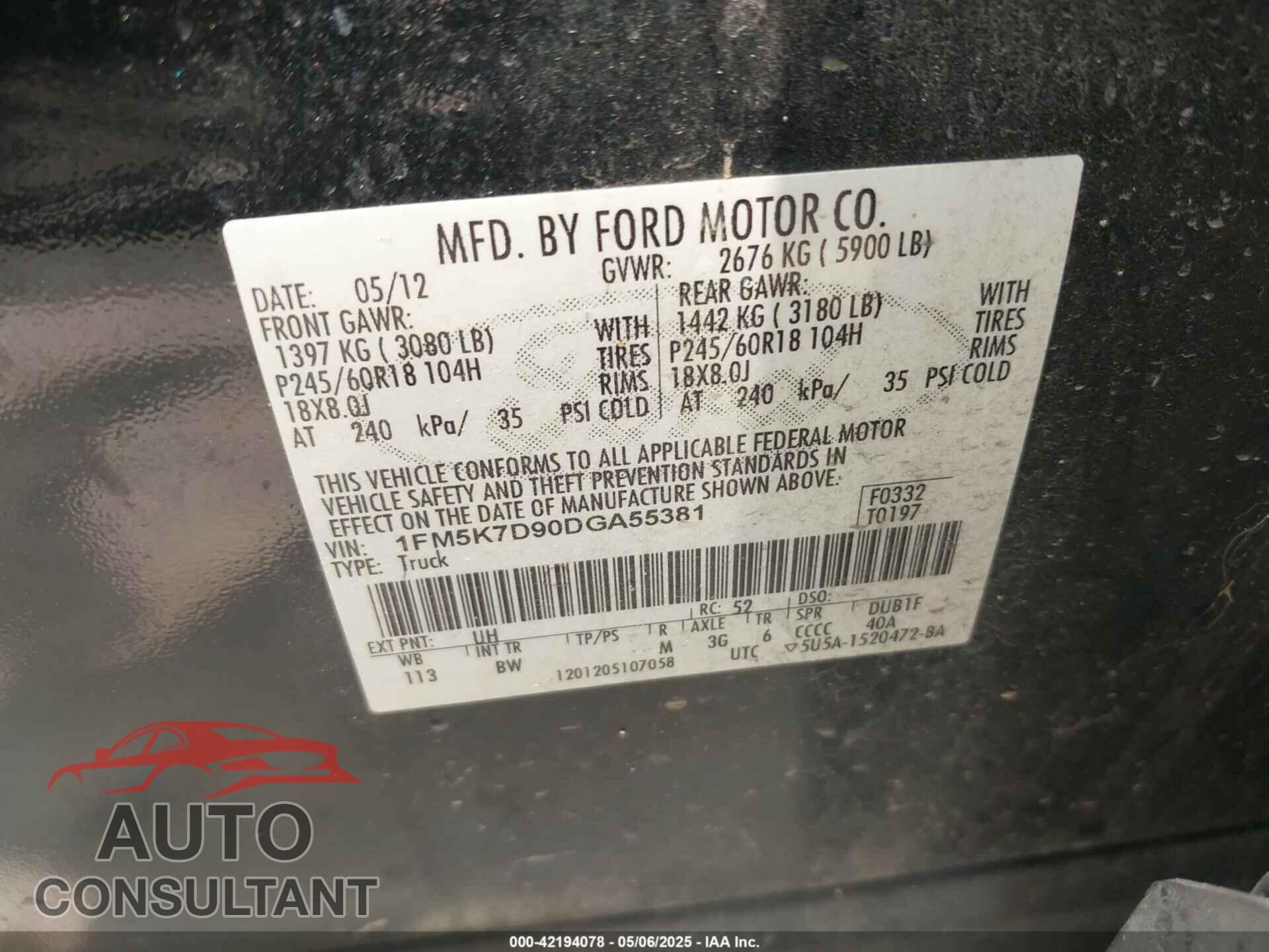 FORD EXPLORER 2013 - 1FM5K7D90DGA55381