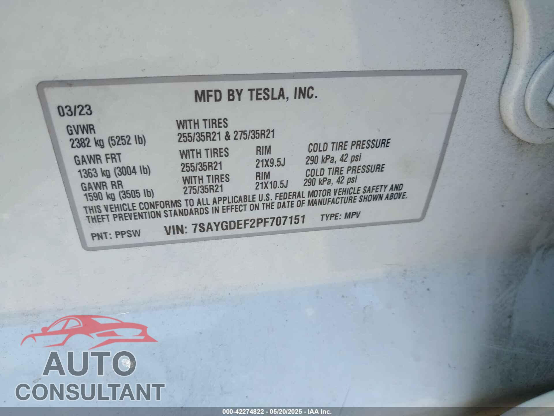 TESLA MODEL Y 2023 - 7SAYGDEF2PF707151