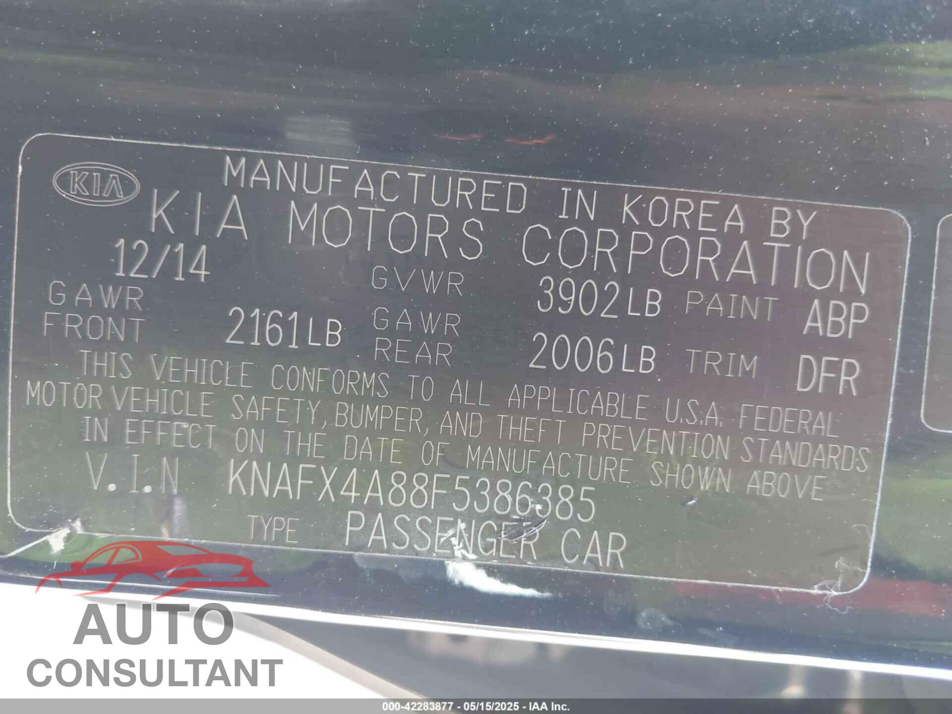 KIA FORTE 2015 - KNAFX4A88F5386385