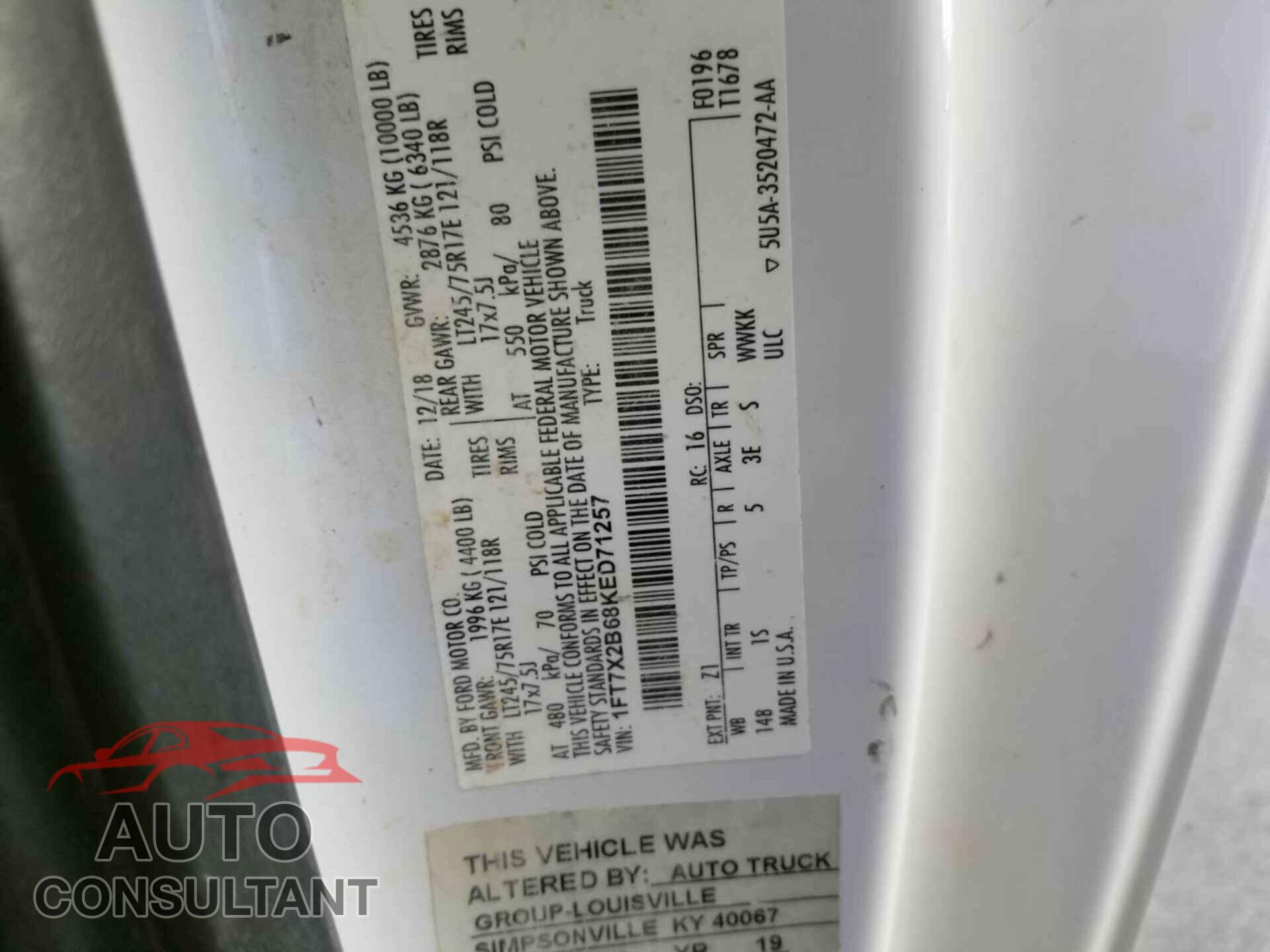 FORD F250 2019 - 1FT7X2B68KED71257