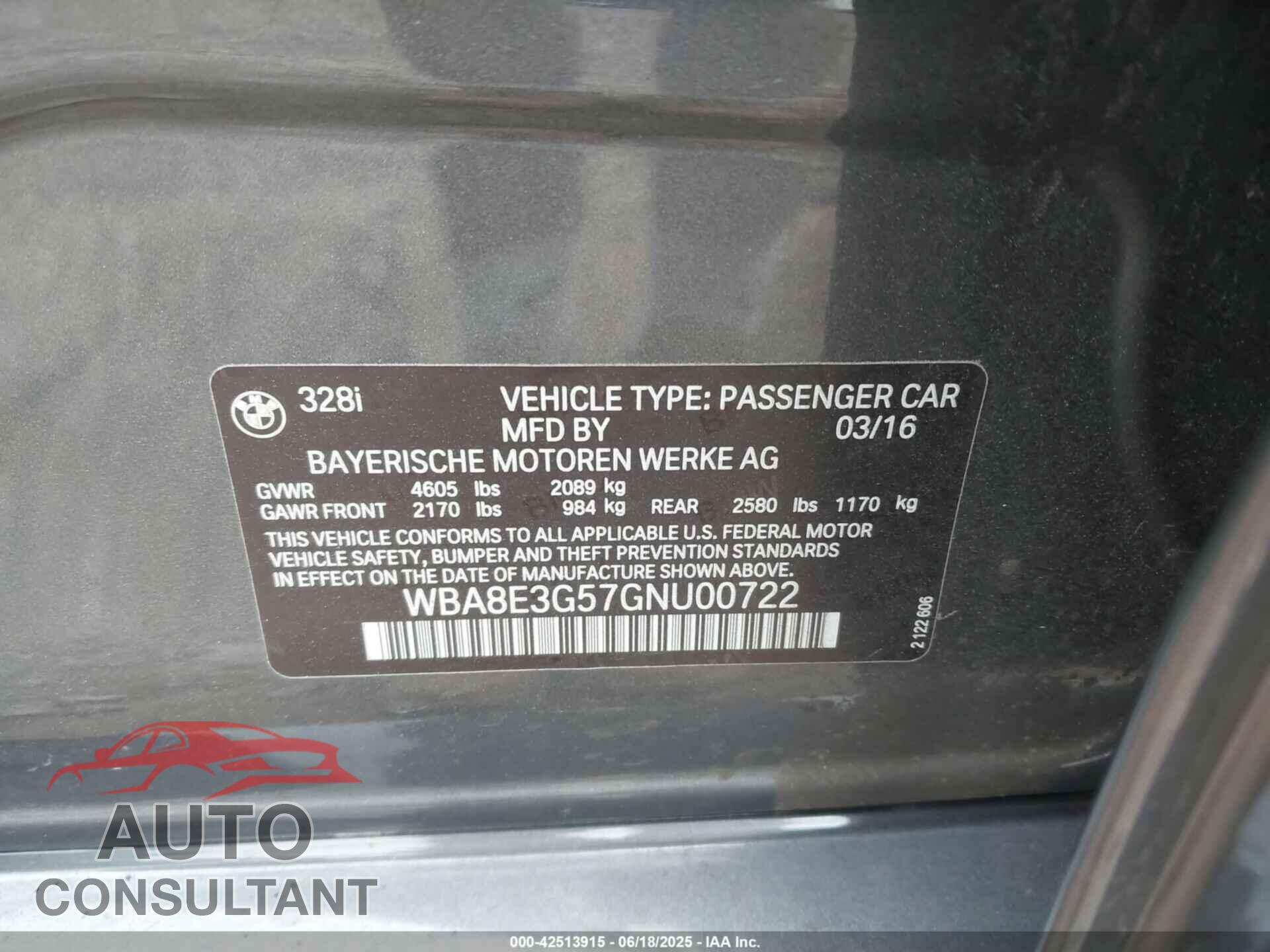 BMW 328I 2016 - WBA8E3G57GNU00722