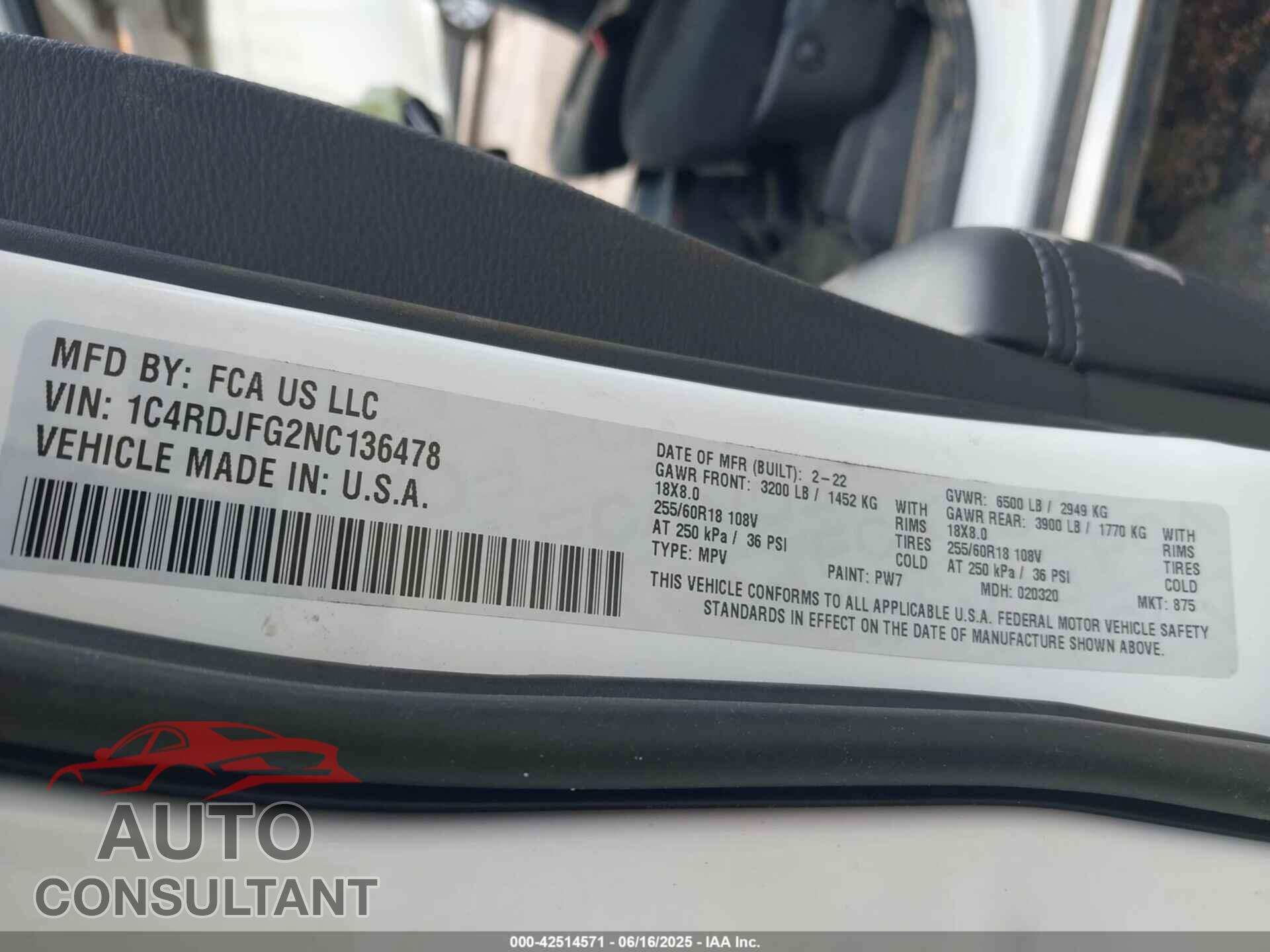 DODGE DURANGO 2022 - 1C4RDJFG2NC136478