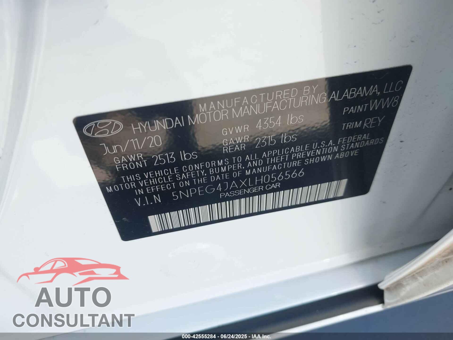 HYUNDAI SONATA 2020 - 5NPEG4JAXLH056566