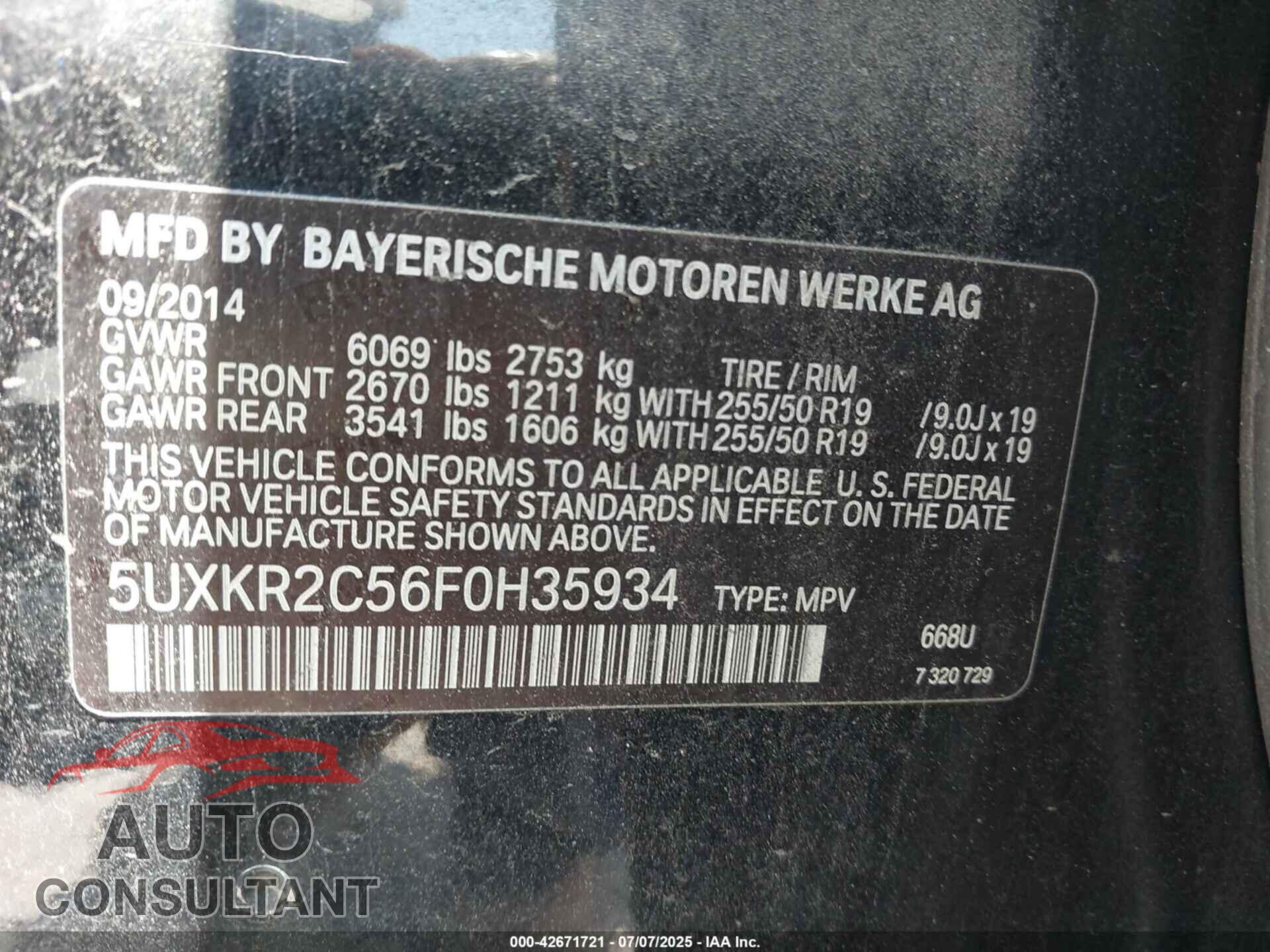 BMW X5 2015 - 5UXKR2C56F0H35934