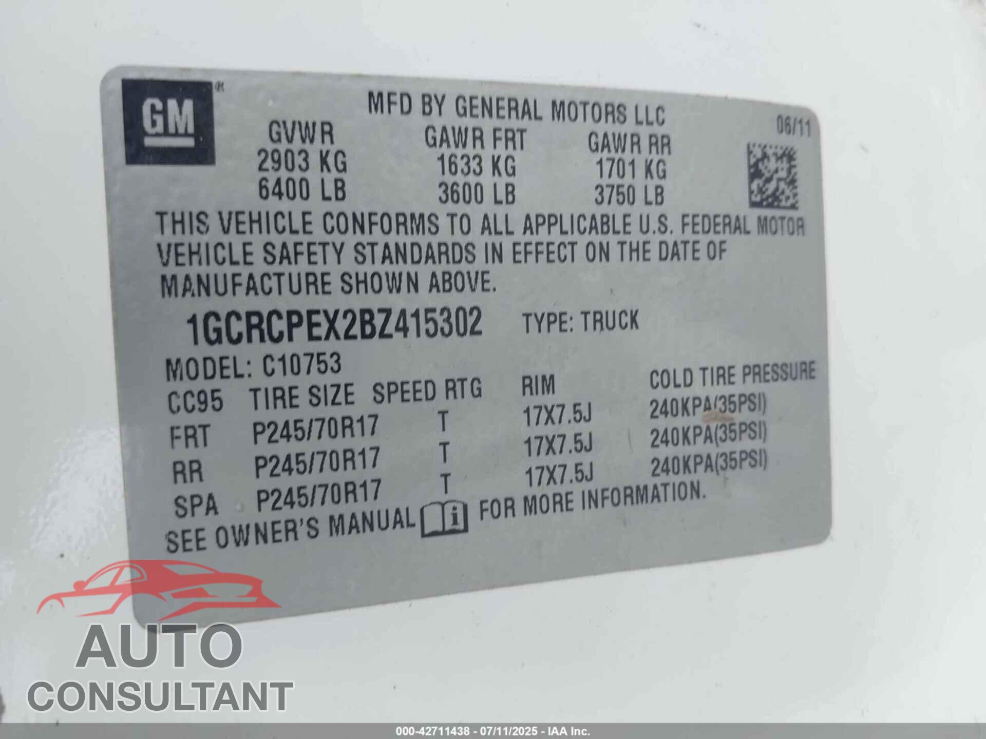 CHEVROLET SILVERADO 1500 2011 - 1GCRCPEX2BZ415302